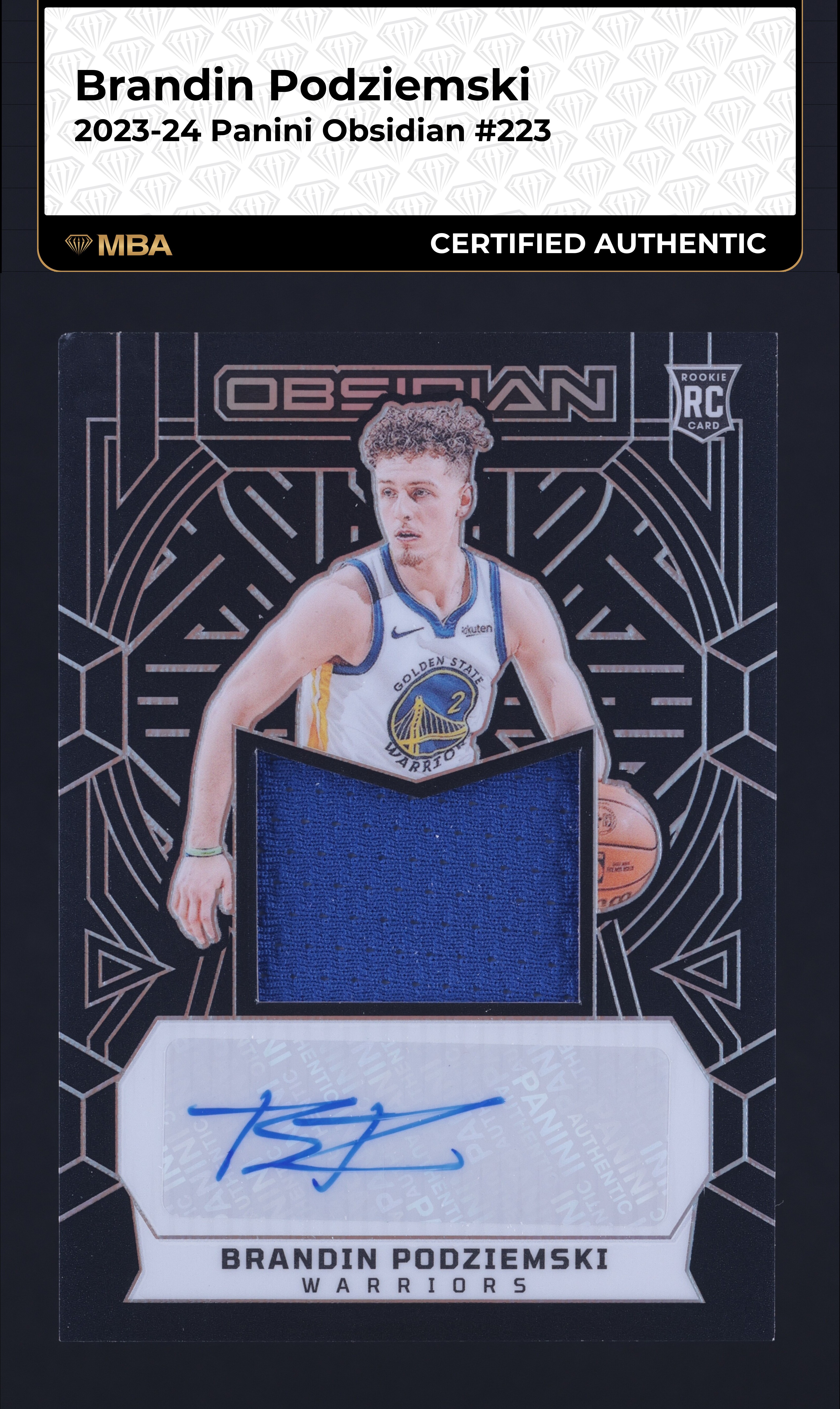 2023 Panini Obsidian Brandin Podziemski ROOKIE PATCH AUTO /99 #223 MBA AUTH