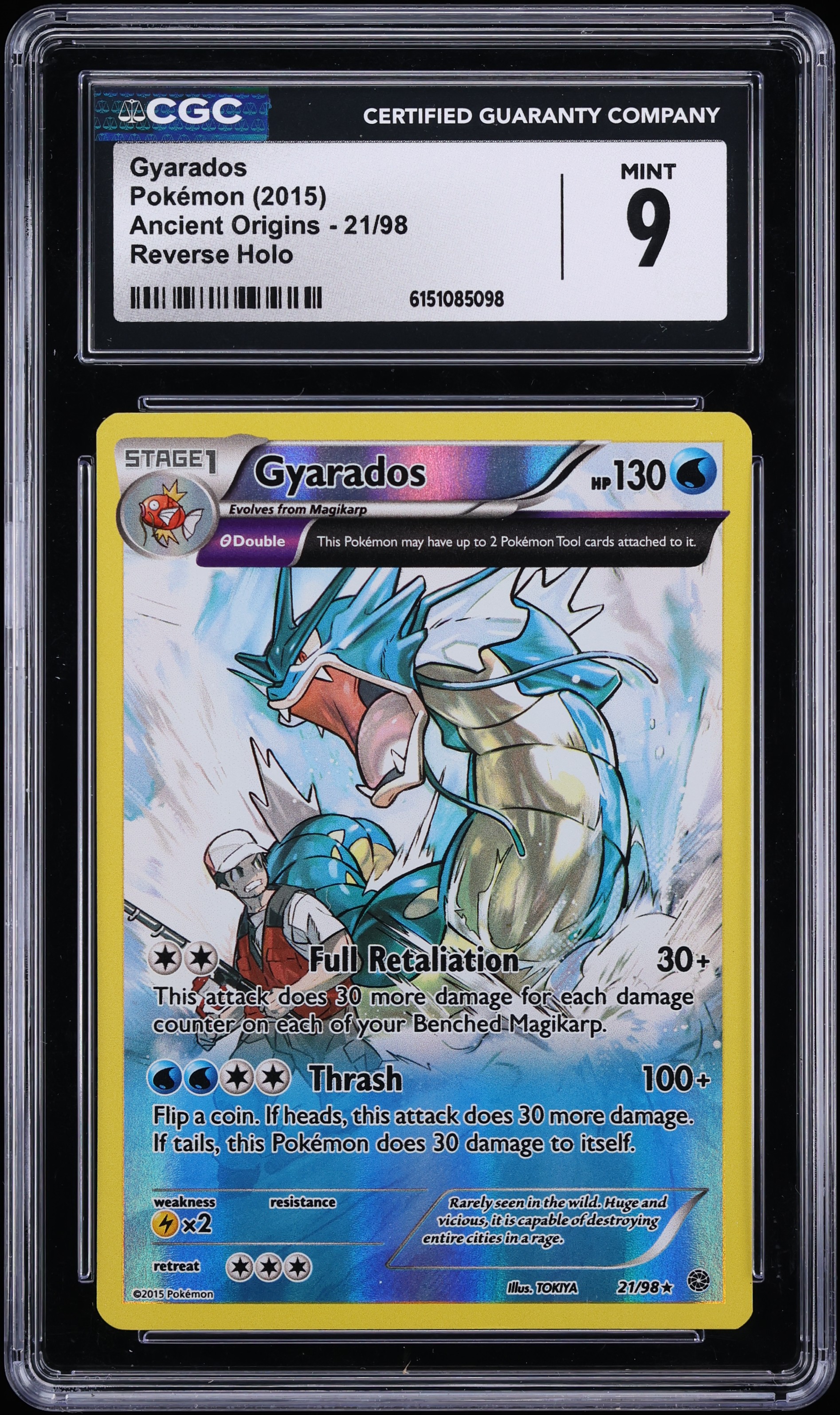 2015 Pokemon XY Ancient Origins Reverse Holo Gyarados #21 CGC 9 MINT