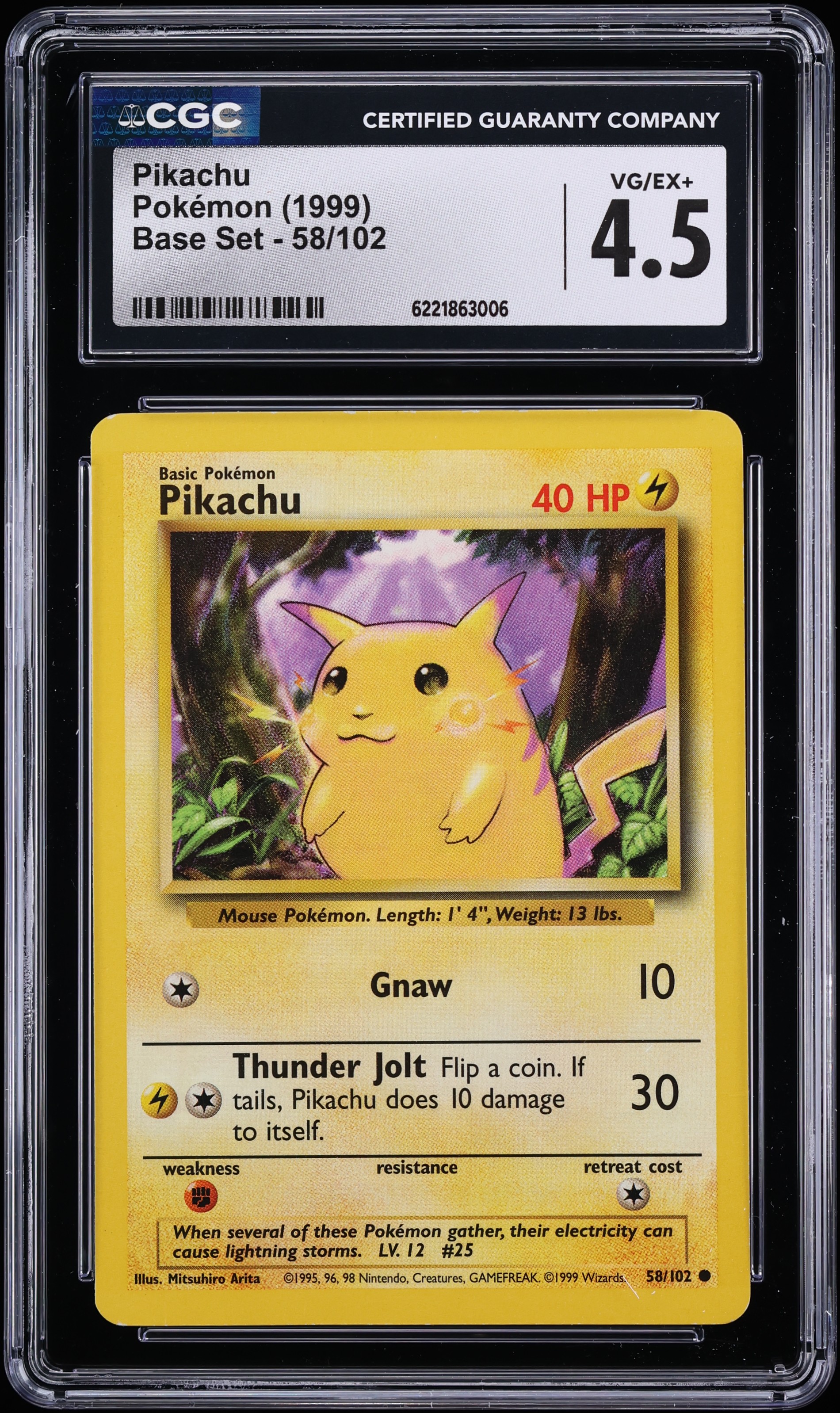 1999 Pokemon Base Set Pikachu #58 CGC 4.5 VGEX+