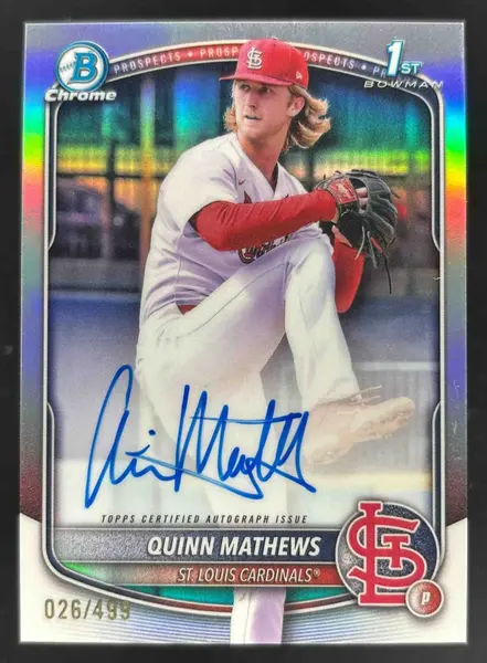 2025 Bowman Chrome Autographs Refractor #CPA-QM Quinn Mathews RC Auto /499