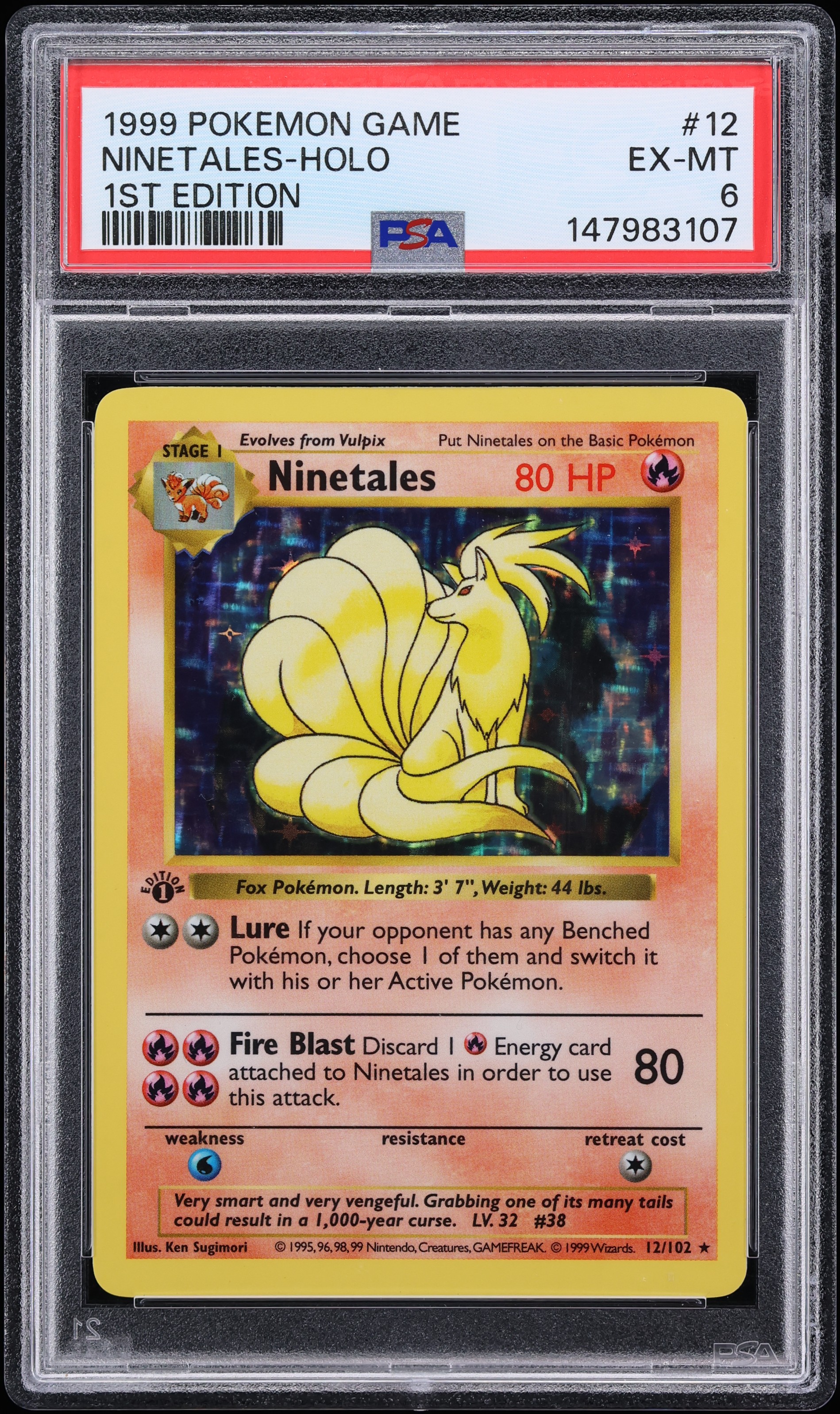 1999 Pokemon Base Set Shadowless 1st Edition Holo Ninetales #12 PSA 6 EXMT