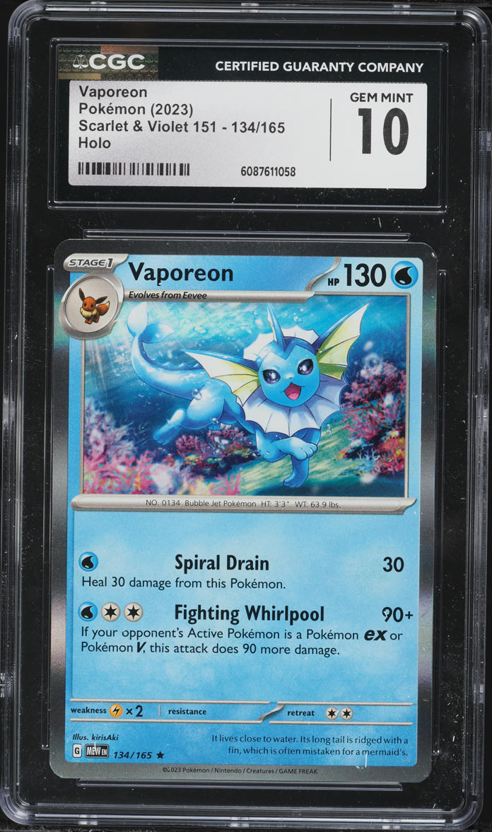 2023 Pokemon Scarlet & Violet 151 Holo Vaporeon #134 CGC 10 GEM MINT