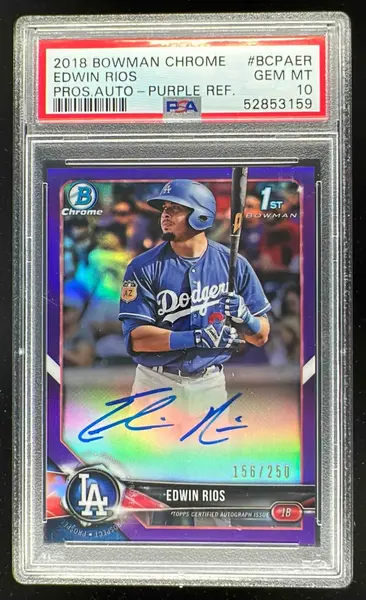 2018 Bowman Chrome Prospects Purple Refractor #ER Edwin Rios Auto /250 PSA 10