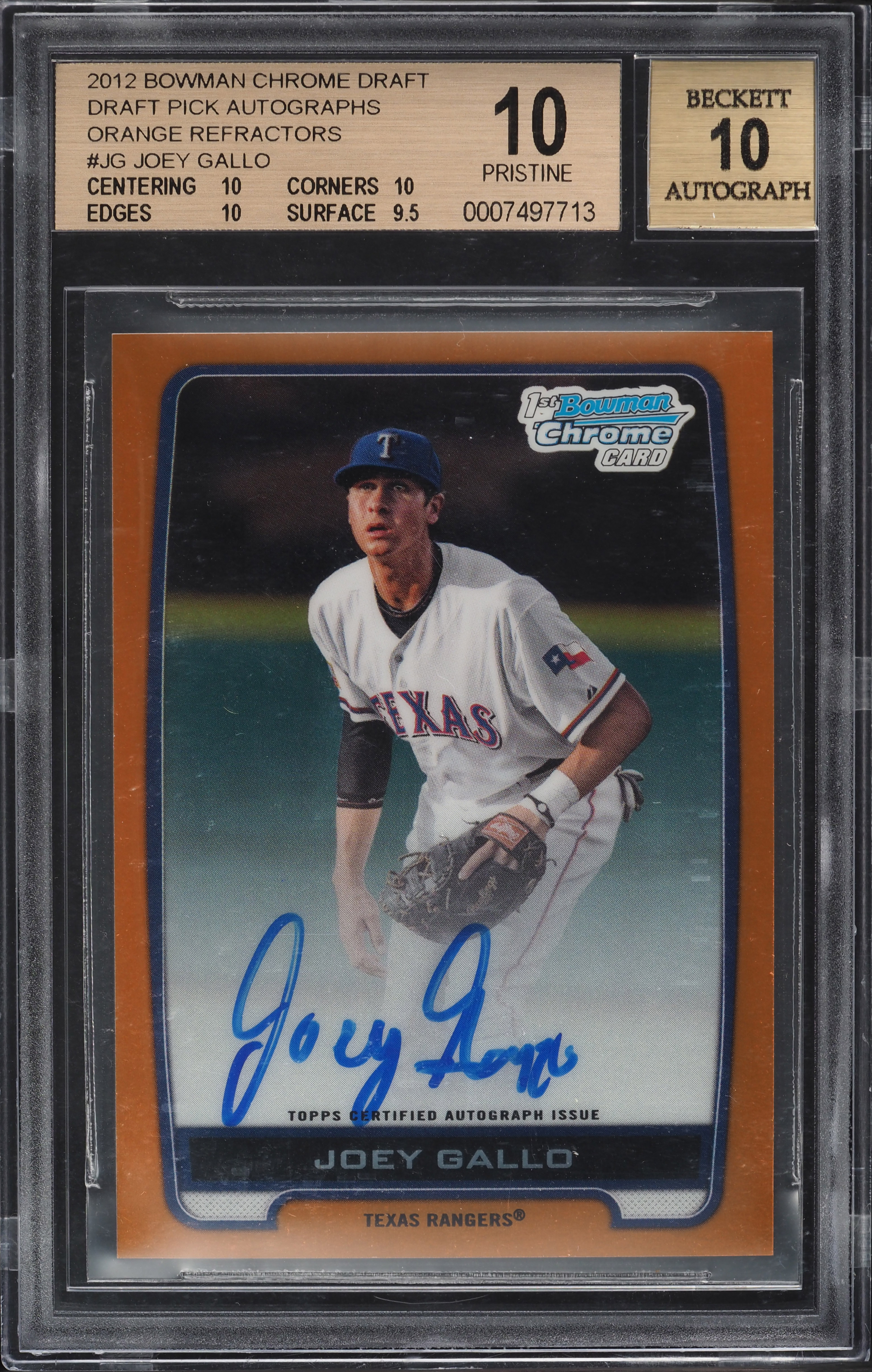 2012 Bowman Chrome Draft Orange Refractor Joey Gallo RC AUTO /25