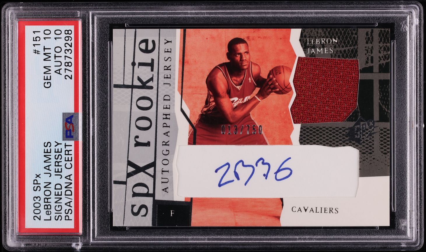 2003 SPx Basketball LeBron James ROOKIE PATCH AUTO DNA 10 /750 #151 PSA 10 GEM