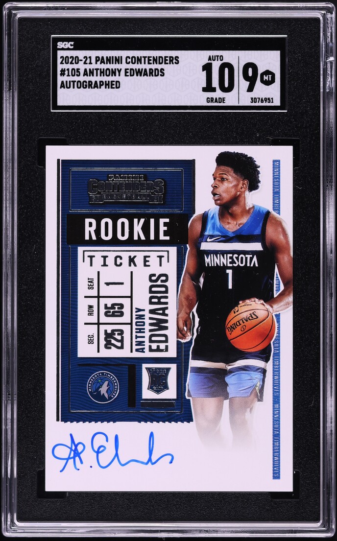 2020 Panini Contenders Anthony Edwards ROOKIE AUTO #105 SGC 9 MINT