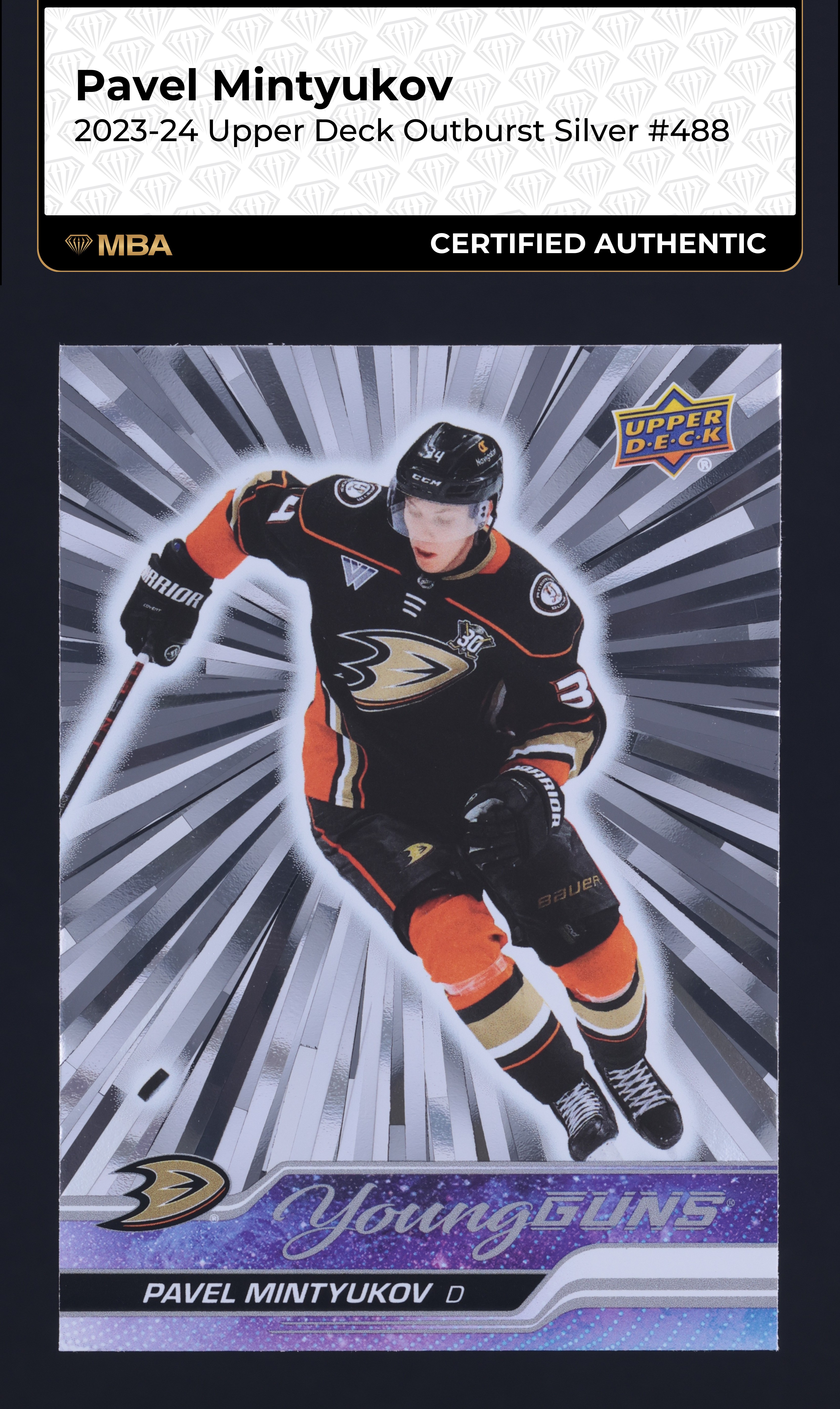 2023 Upper Deck Young Guns Outburst Silver Pavel Mintyukov ROOKIE #488 MBA AUTH