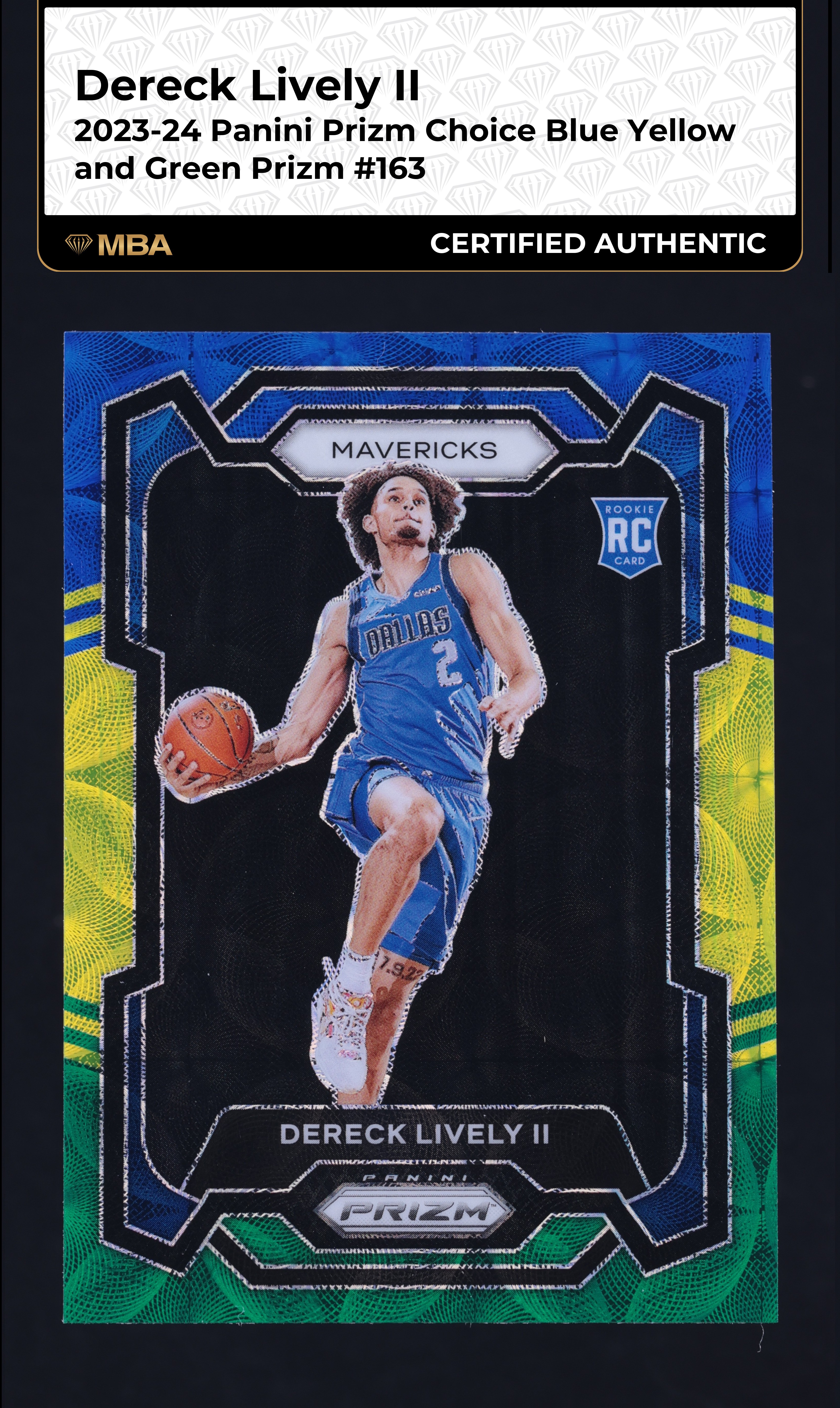 2023 Panini Prizm Choice Blue Yellow Green Dereck Lively II ROOKIE #163 MBA AUTH