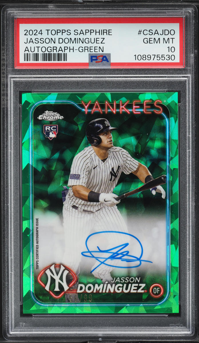 2024 Topps Chrome Sapphire Green Jasson Dominguez ROOKIE AUTO /99 PSA 10 GEM