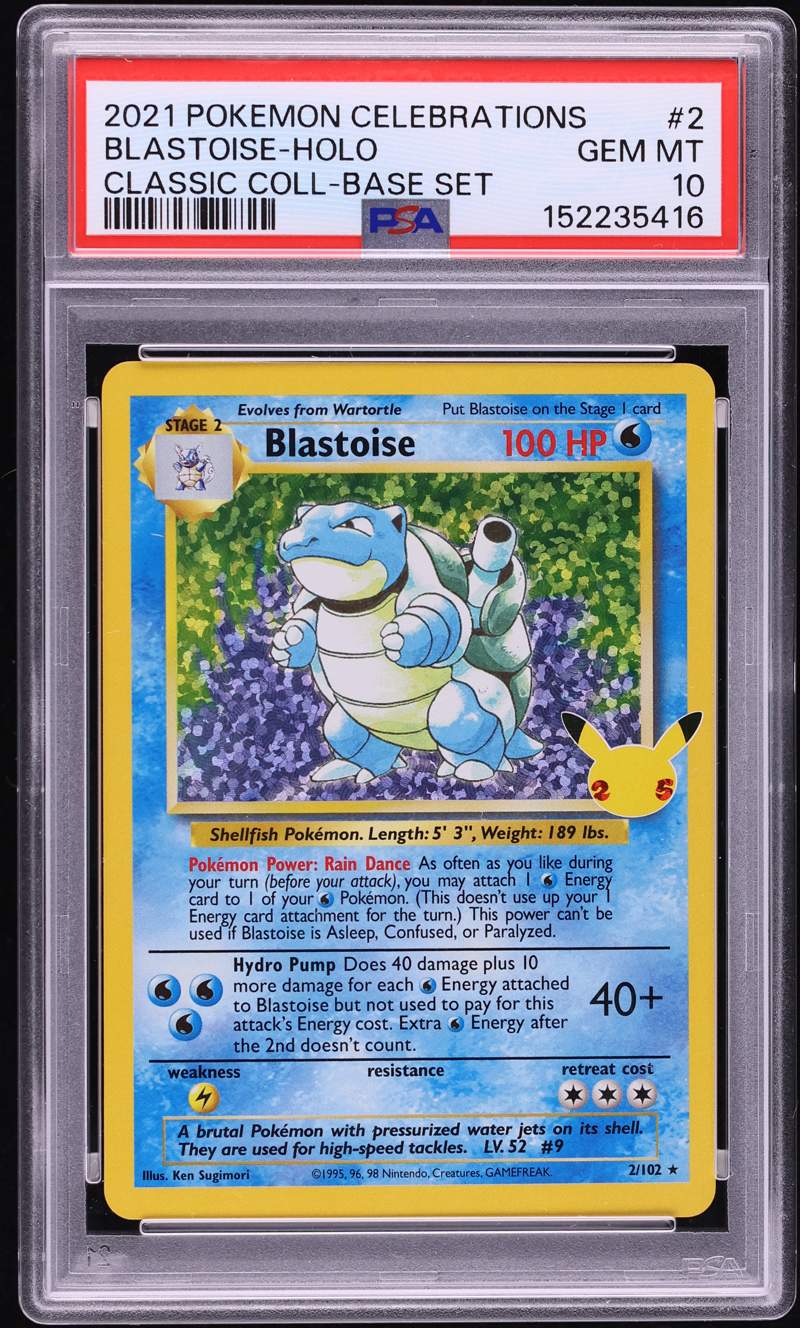 2021 Pokemon Sword & Shield Celebrations Classic Collection Holo Blastoise #2 PSA 10 GEM MINT