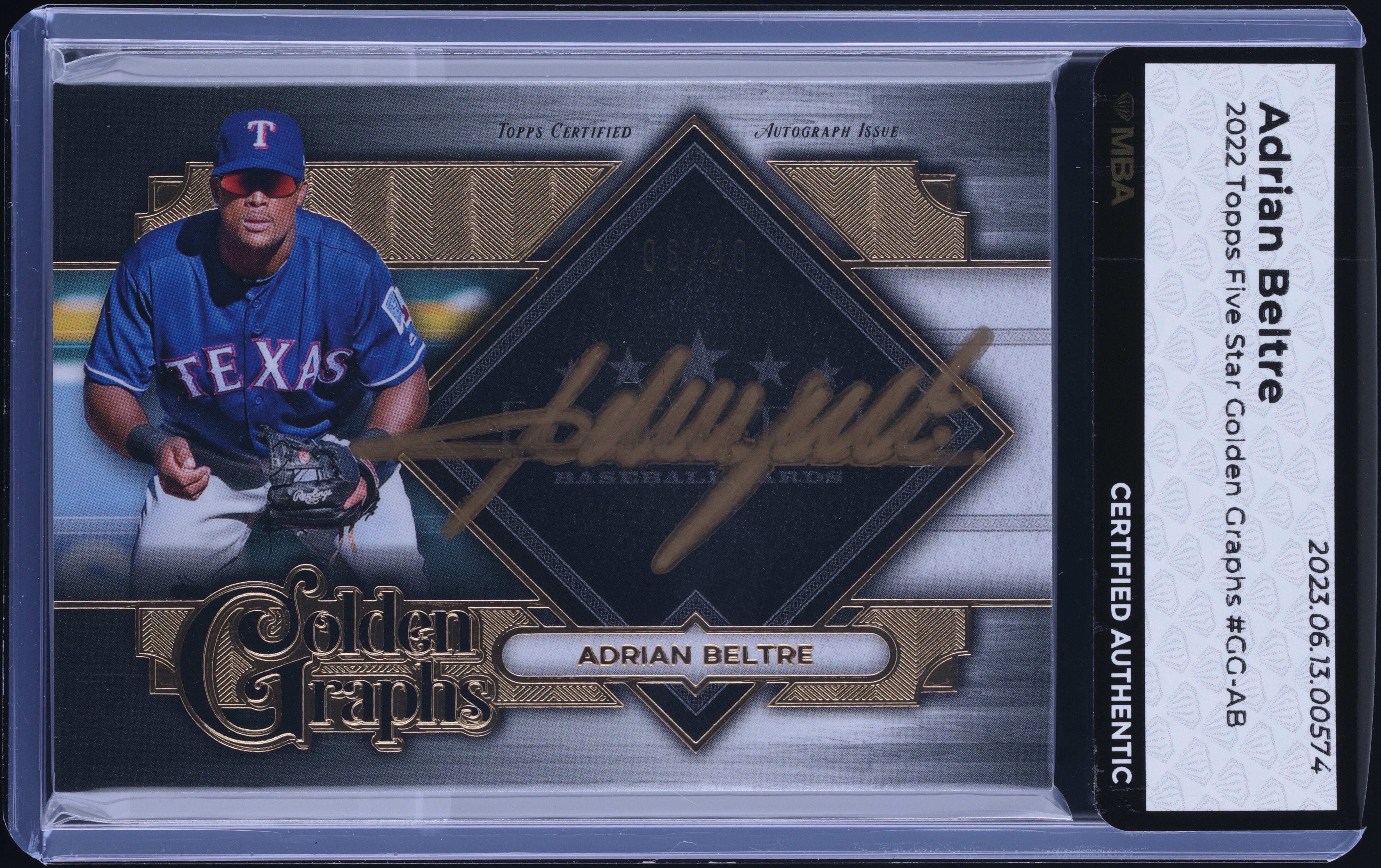 2022 Topps Five Star Golden Graphs Adrian Beltre AUTO /40 #GG-AB MBA AUTH