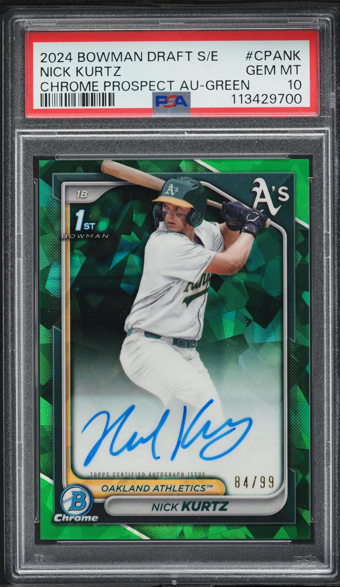 2024 Bowman Chrome Sapphire Green Nick Kurtz PROSPECT AUTO /99 PSA 10 GEM MINT