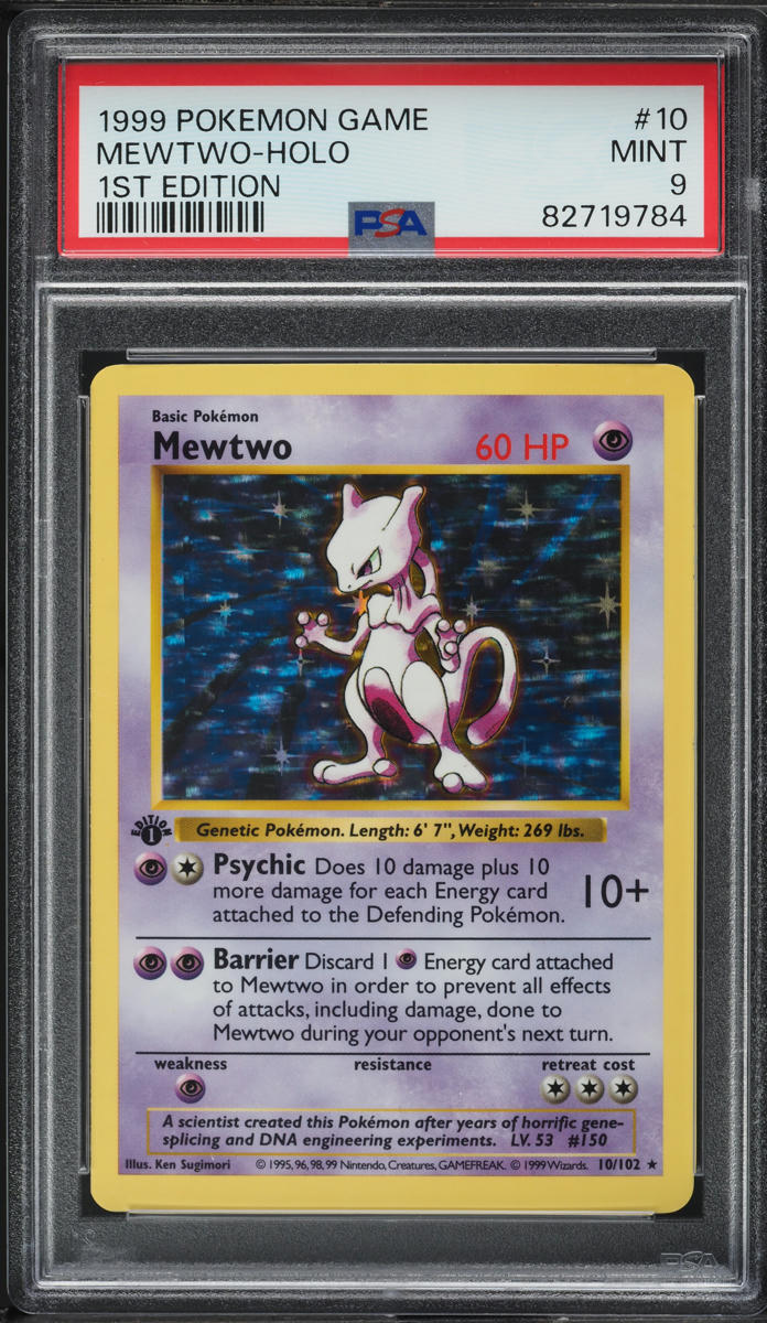 1999 Pokemon Base Set Shadowless 1st Edition Holo Mewtwo #10 PSA 9 MINT