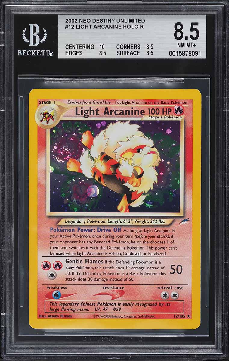 2002 Pokemon Neo Destiny Holo Light Arcanine #12 BGS 8.5 NM-MT+