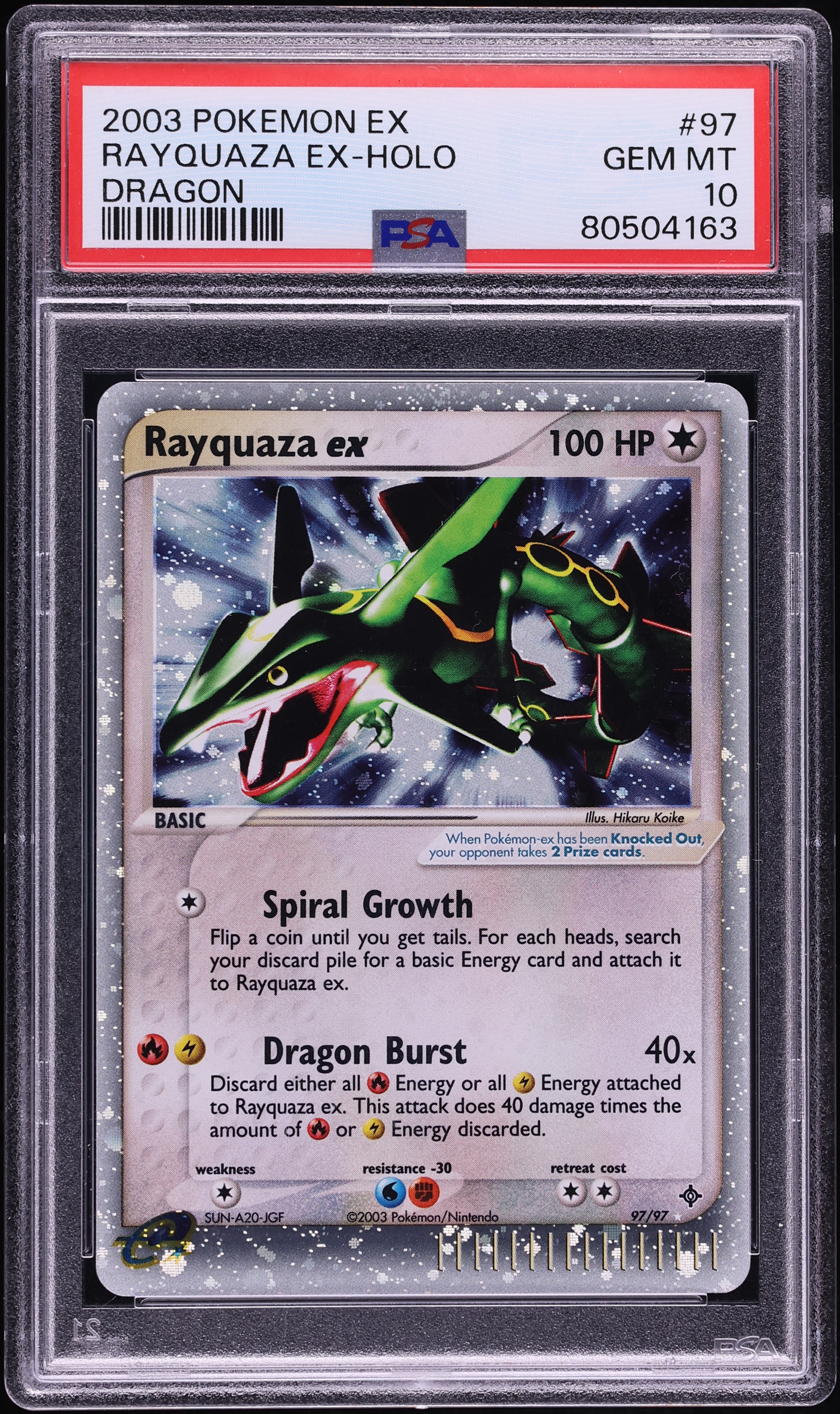 2003 Pokemon EX Dragon Holo Rayquaza Ex #97 PSA 10 GEM MINT