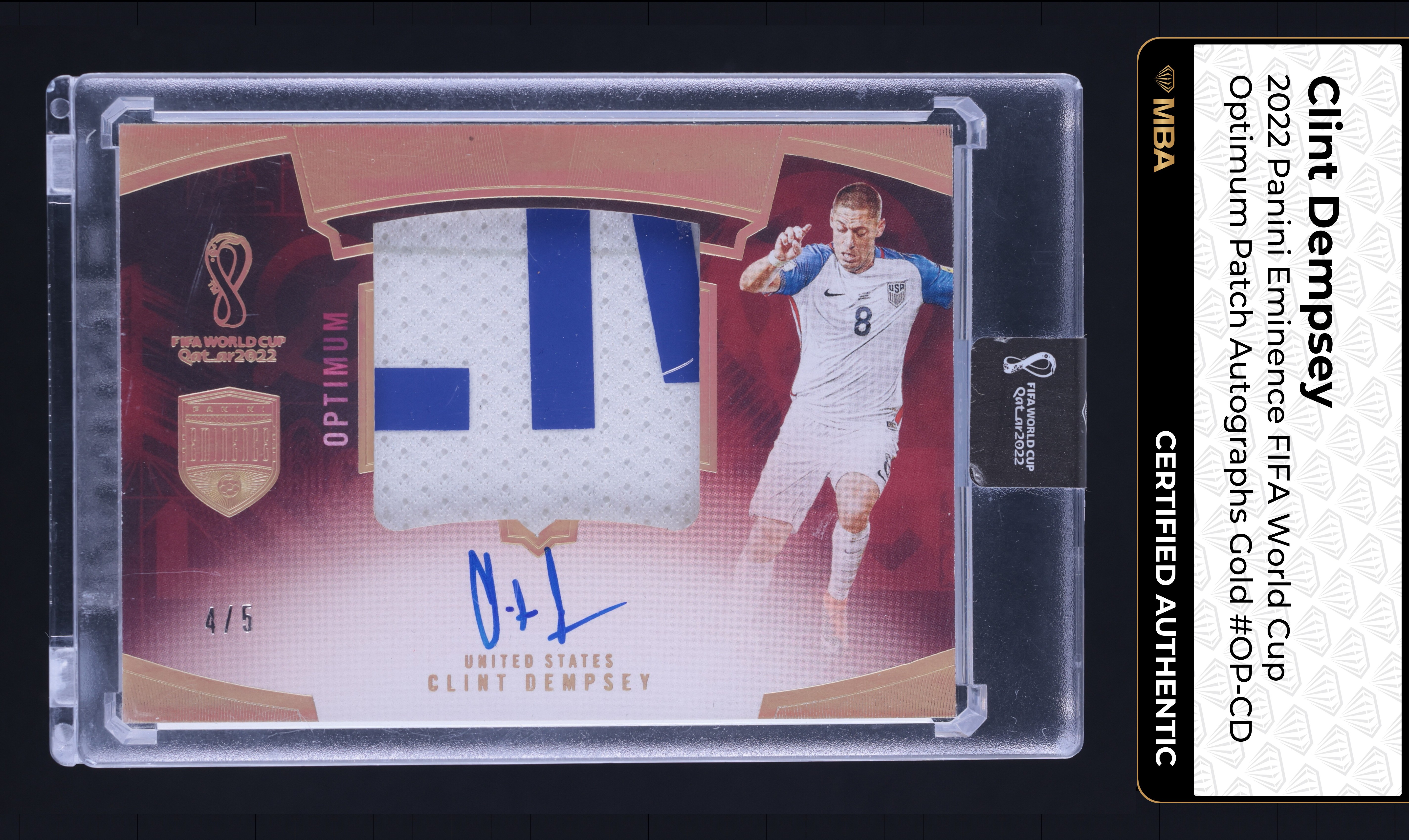 2022 Panini Eminence FIFA World Cup Gold Clint Dempsey PATCH AUTO /5 MBA AUTH