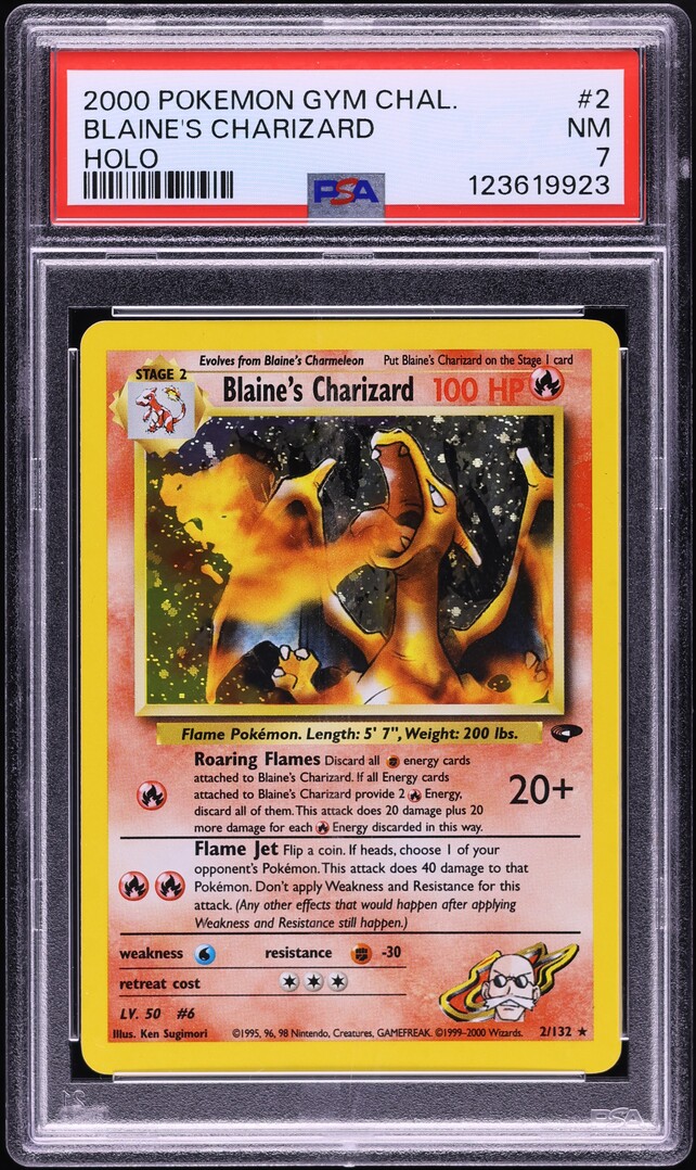 2000 Pokemon Gym Challenge Holo Blaine's Charizard #2 PSA 7 NRMT