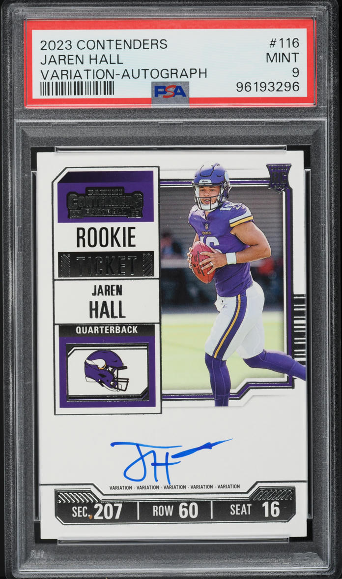 2023 Panini Contenders Variation Jaren Hall ROOKIE AUTO #116 PSA 9 MINT