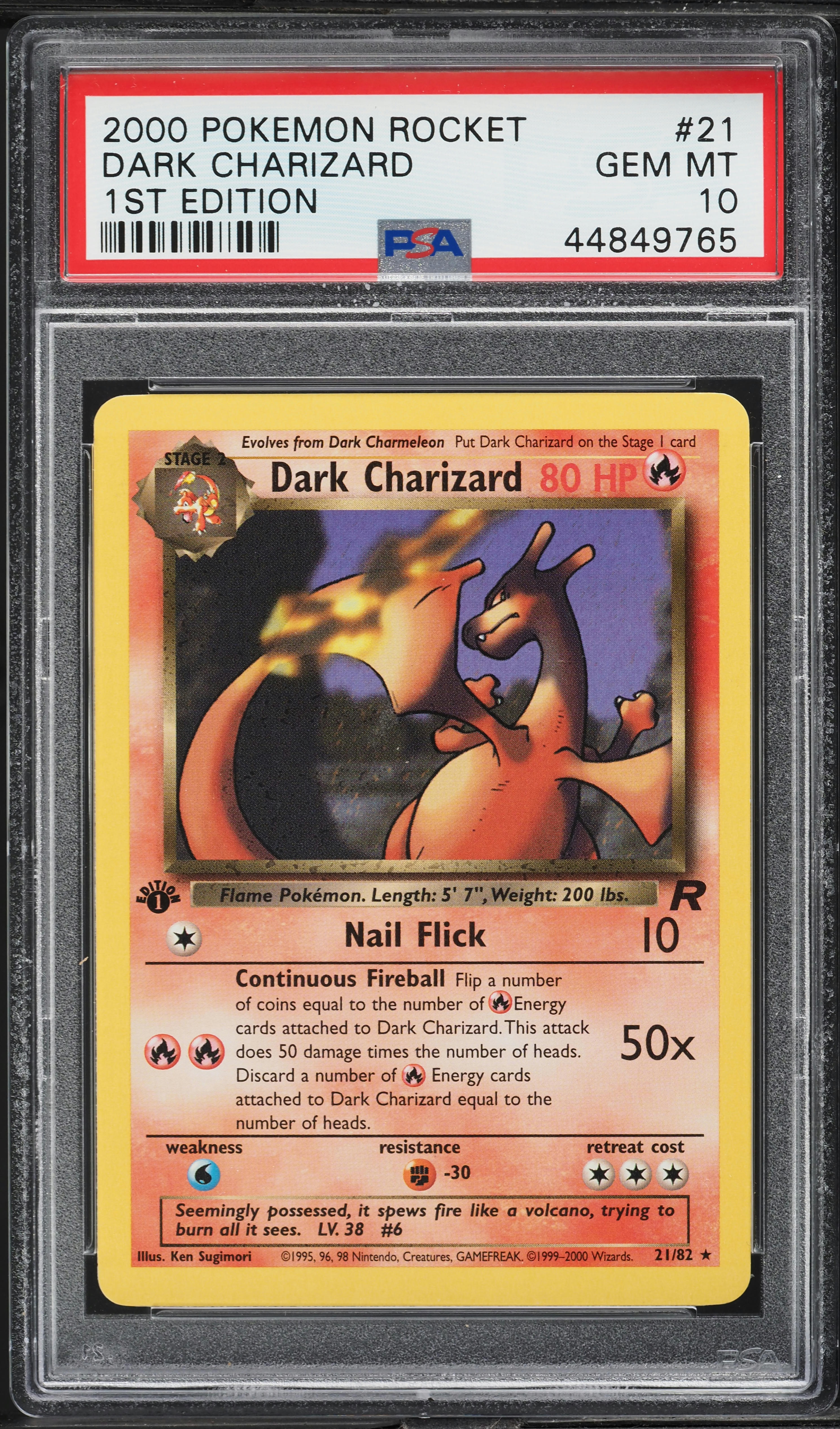 2000 Pokemon Team Rocket 1st Edition Dark Charizard #21 PSA 10 GEM MINT