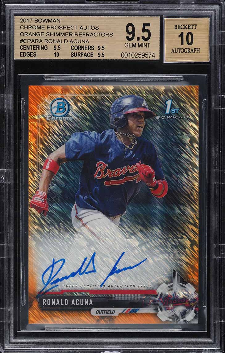 2017 Bowman Chrome Orange Shimmer Refractor Ronald Acuna ROOKIE AUTO /25 BGS 9.5