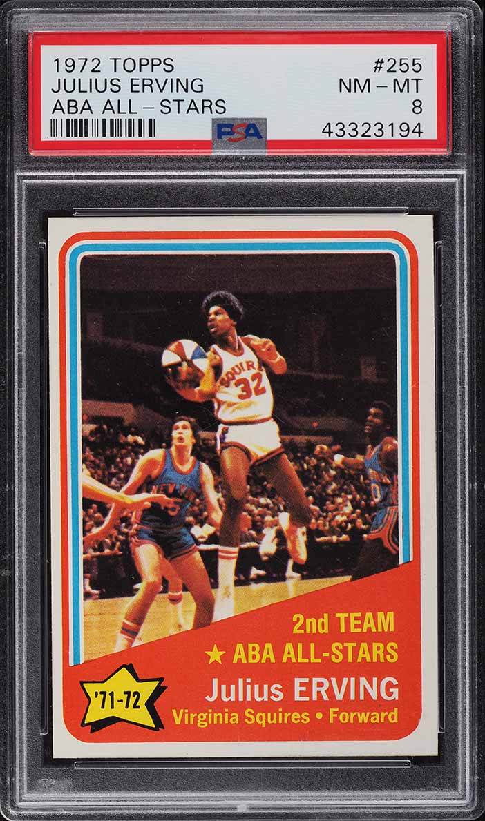 1972 Topps Basketball Julius Erving ROOKIE, ABA ALL-STARS #255 PSA 8 NM-MT