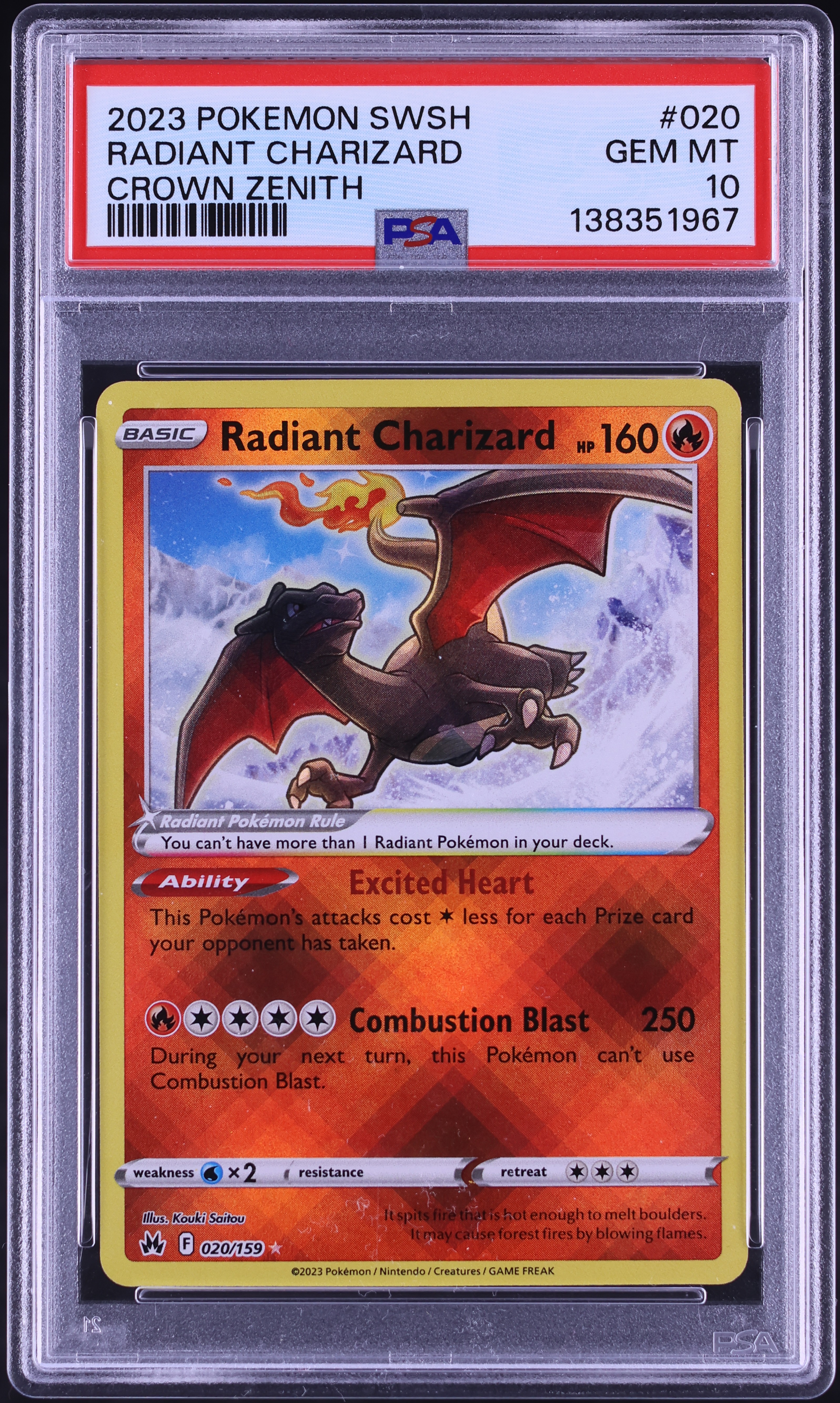 2023 Pokemon Sword & Shield Crown Zenith Holo Radiant Charizard #20 PSA 10 GEM MINT