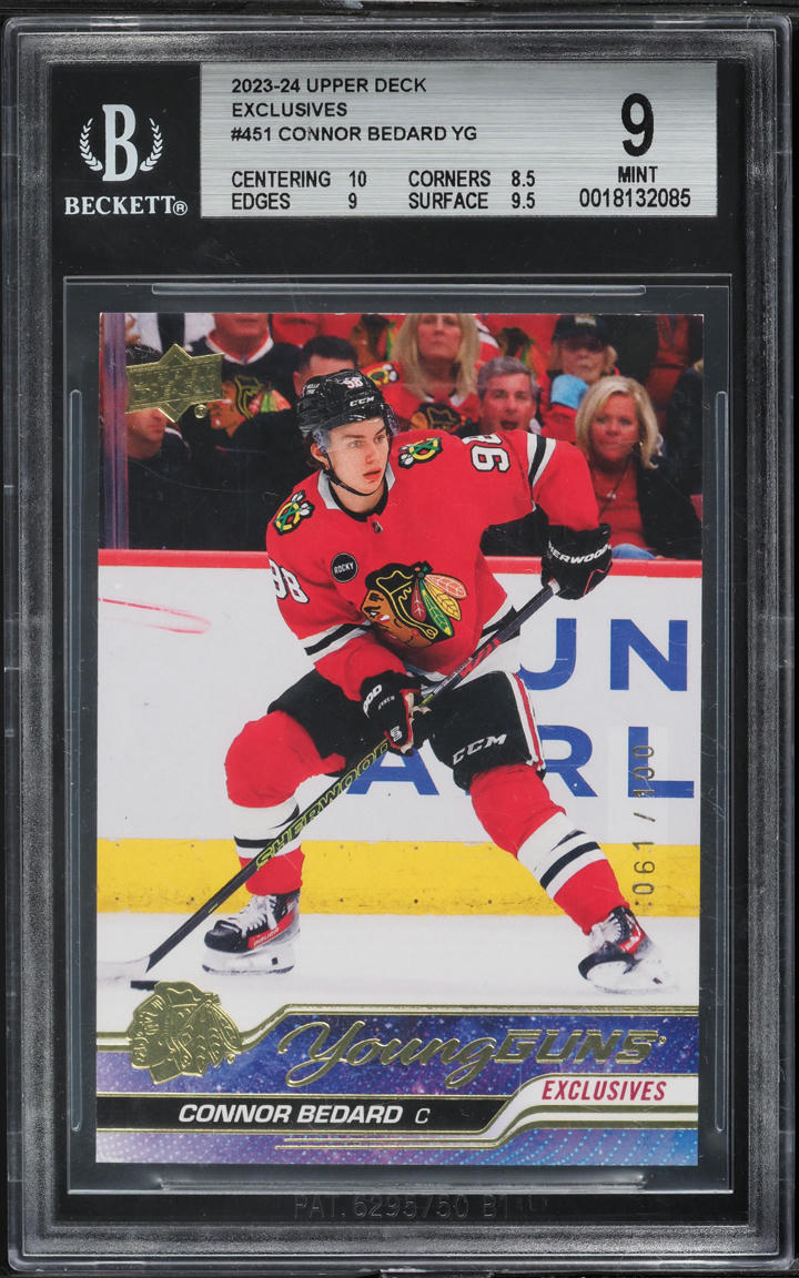 2023 Upper Deck Exclusives Young Guns Connor Bedard ROOKIE /100 #451 BGS 9 MINT