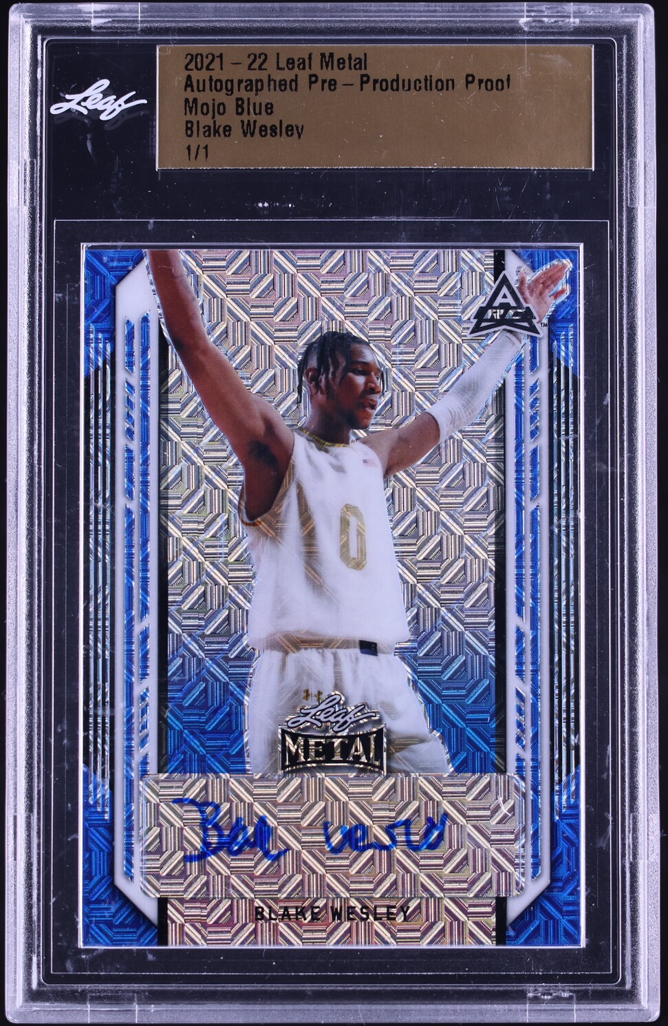 2021 Leaf Metal Pre-Production Proof Mojo Blue Blake Wesley ROOKIE AUTO 1/1