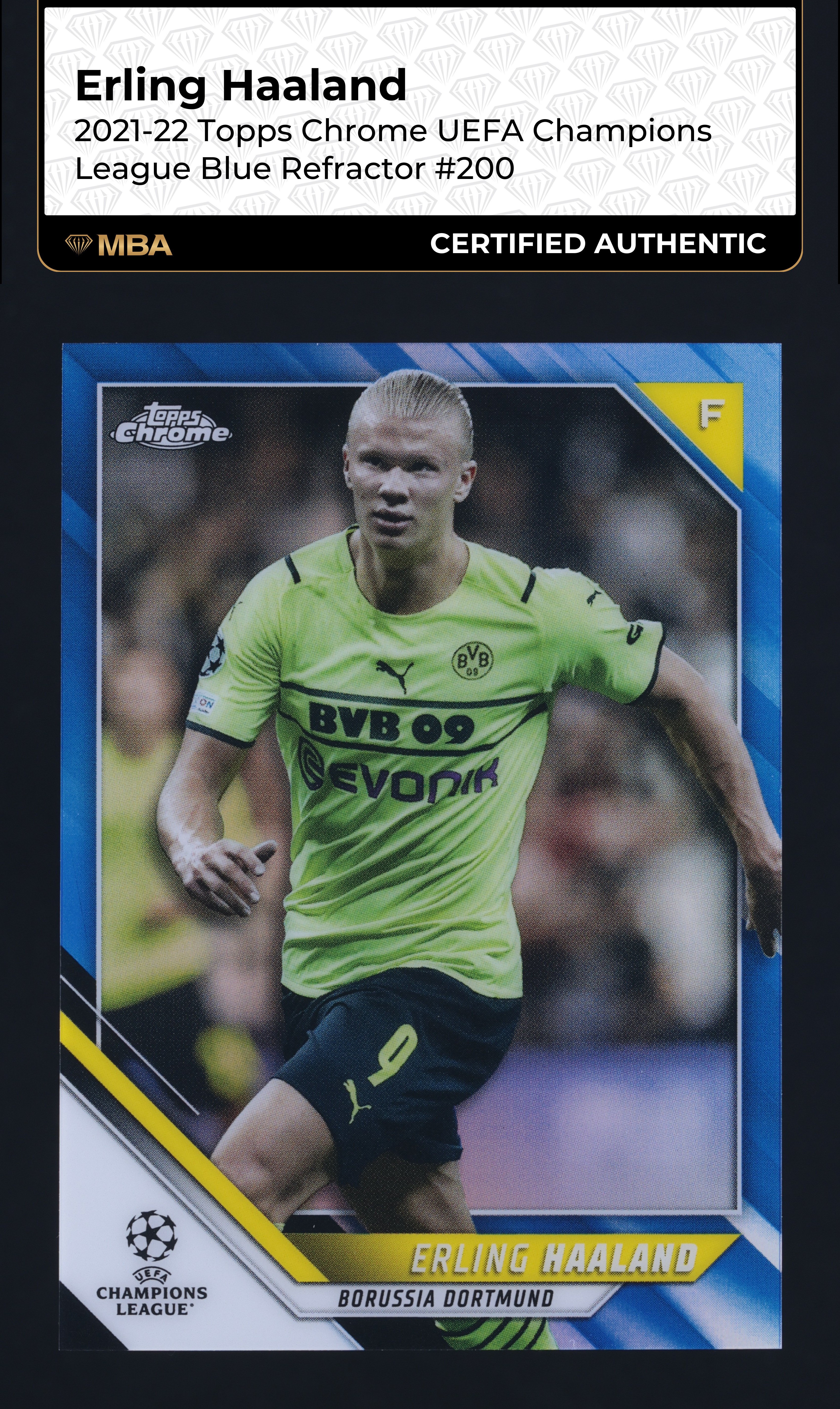 2021 Topps Chrome UEFA Blue Refractor Erling Haaland /150 #200 MBA AUTH