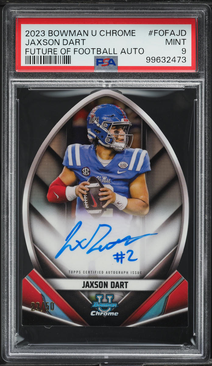 2023 Bowman Chrome University Future Of Football Jaxson Dart RC AUTO /50 PSA 9