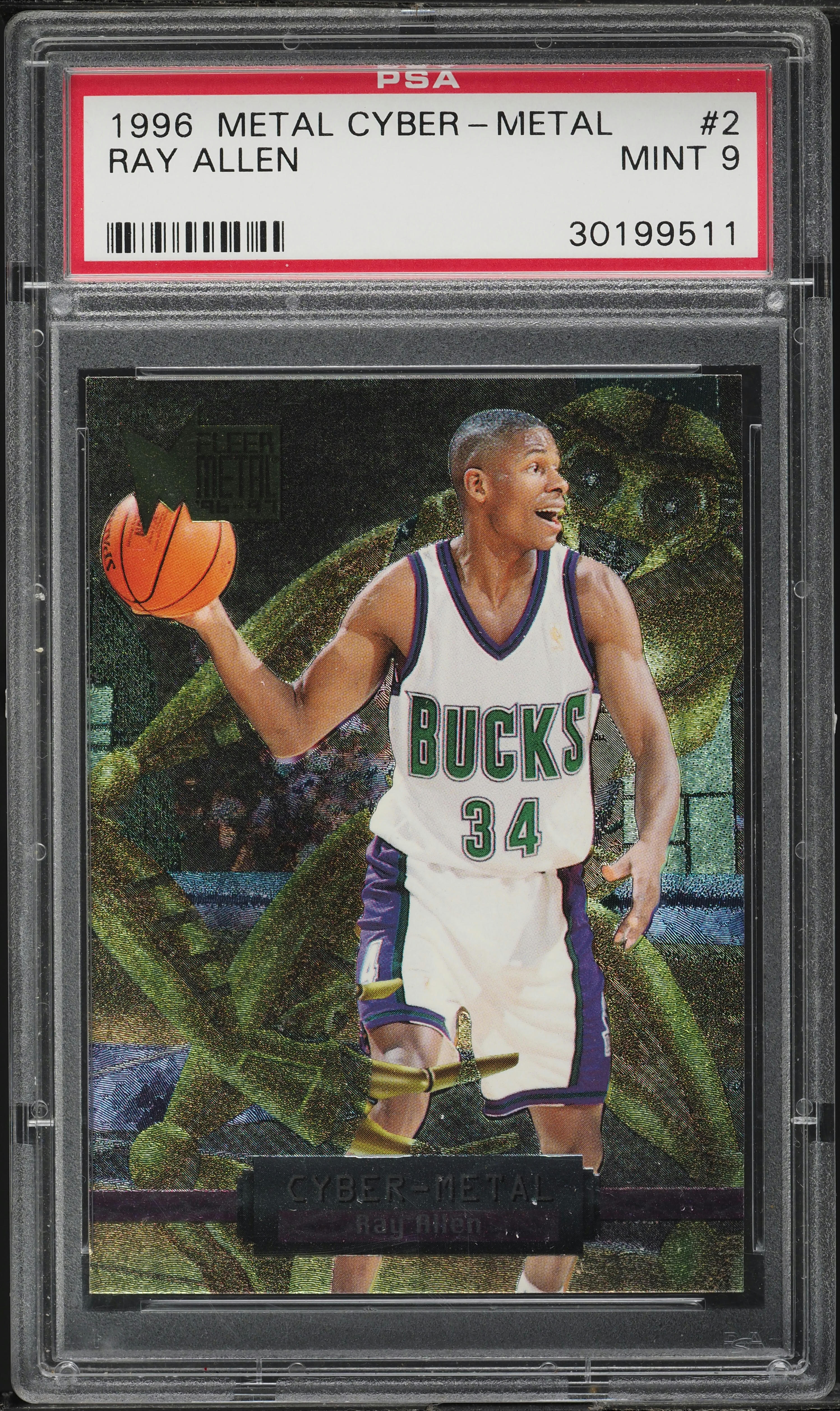 1996 Metal Cyber-Metal Ray Allen ROOKIE #2 PSA 9 MINT