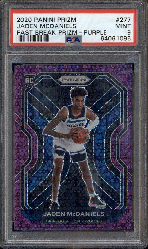 2020 Panini Prizm Fast Break Prizm Purple #277 Jaden Mcdaniels RC /75 PSA 9
