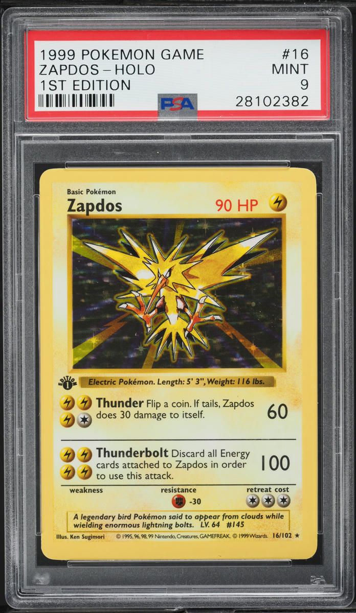 1999 Pokemon Base Set Shadowless 1st Edition Holo Zapdos #16 PSA 9 MINT