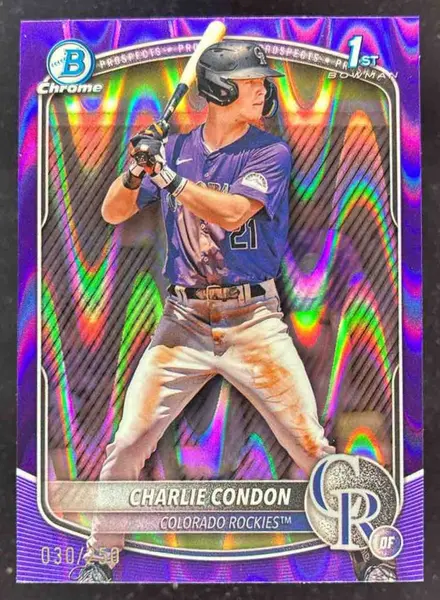 2025 Bowman Chrome Purple Raywave Refractor #BCP-75 Charlie Condon RC /250