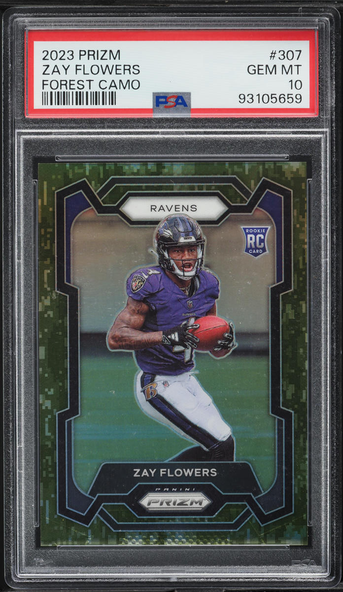 2023 Panini Prizm Forest Camo Zay Flowers ROOKIE /15 #307 PSA 10 GEM MINT