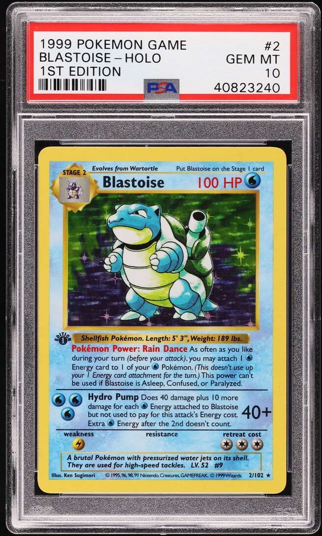 1999 Pokemon Base Set Shadowless 1st Edition Holo Blastoise #2 PSA 10 GEM MINT