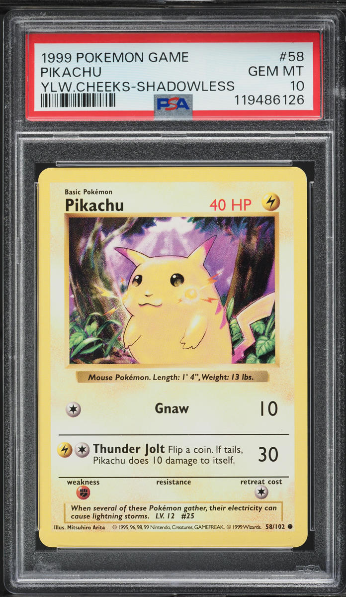 Pikachu 1999 Pokemon Game #58 Shadowless (Yellow Cheeks) Price