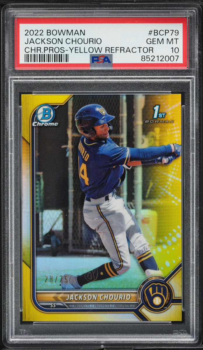 2022 Bowman Chrome Yellow Refractor Jackson Chourio PROSPECT /75 #BCP-79 PSA 10