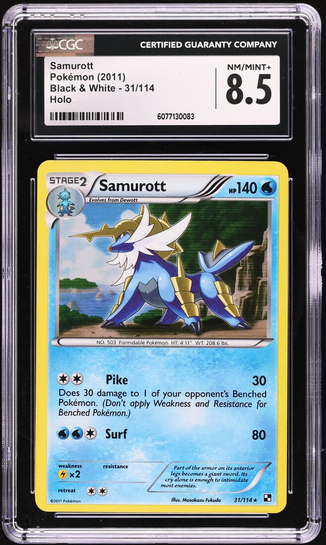 2011 Pokemon Black & White Holo Samurott #31 CGC 8.5 NM-MT+