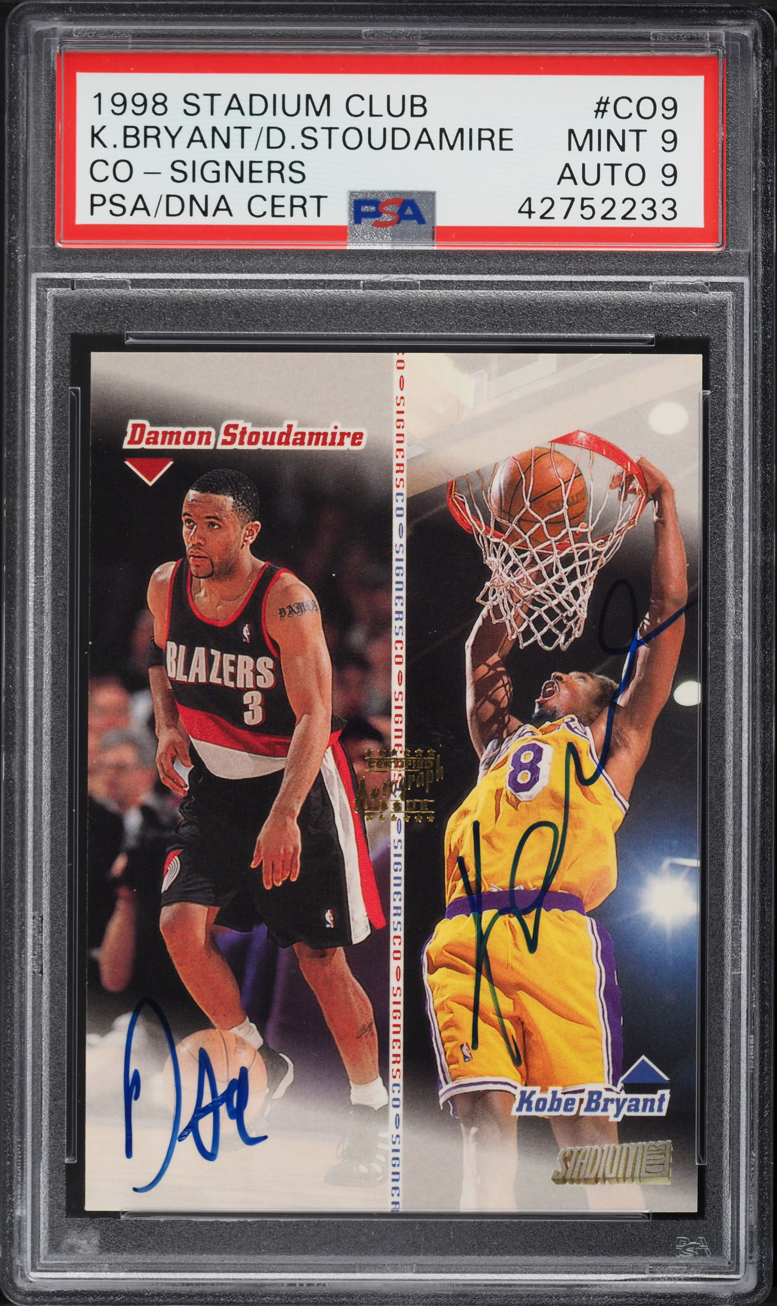 1998 Stadium Club Co-Signers Kobe Bryant Damon Stoudamire AUTO DNA