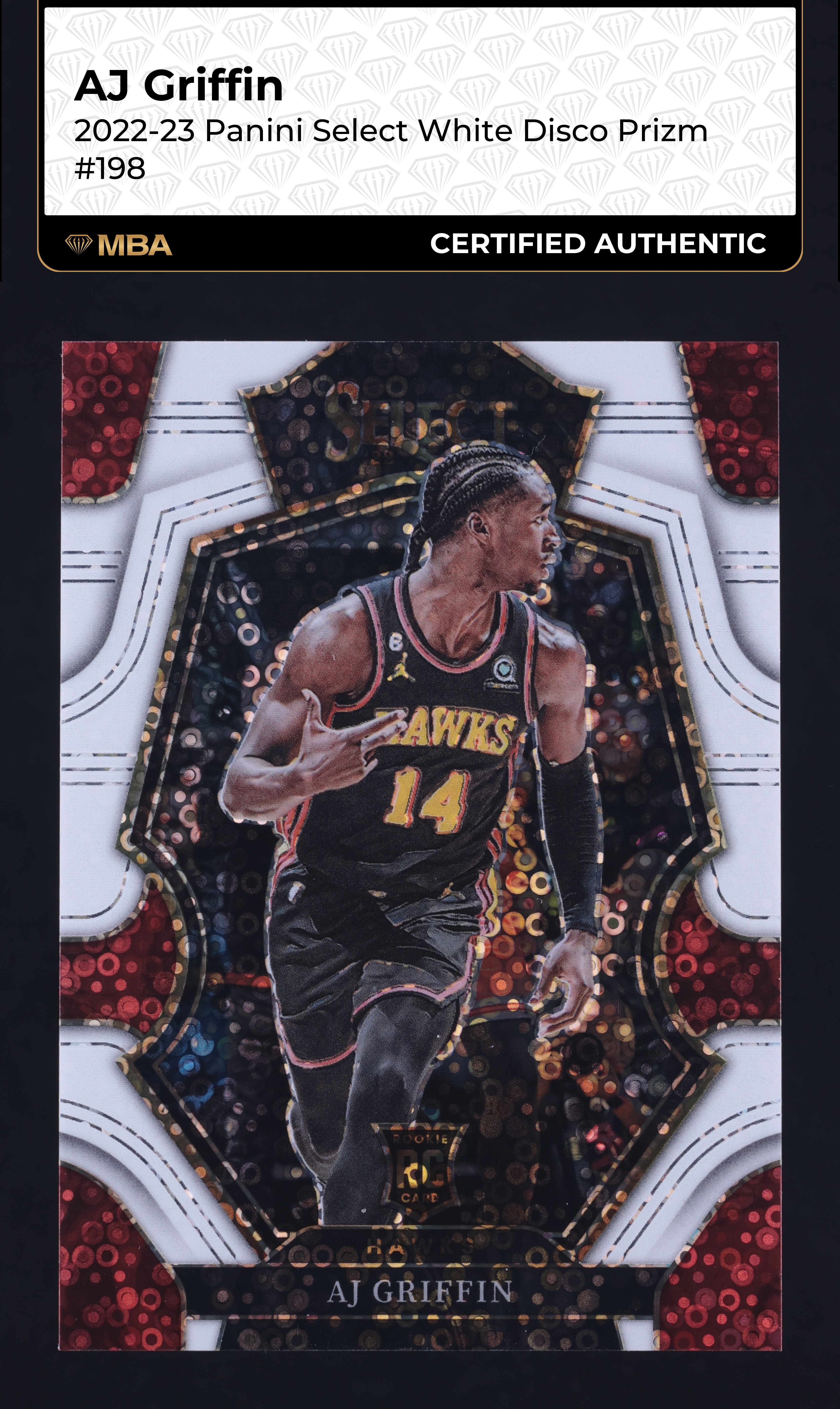 2022 Select Premier Level White Disco Prizm AJ Griffin ROOKIE /75 #198 MBA AUTH