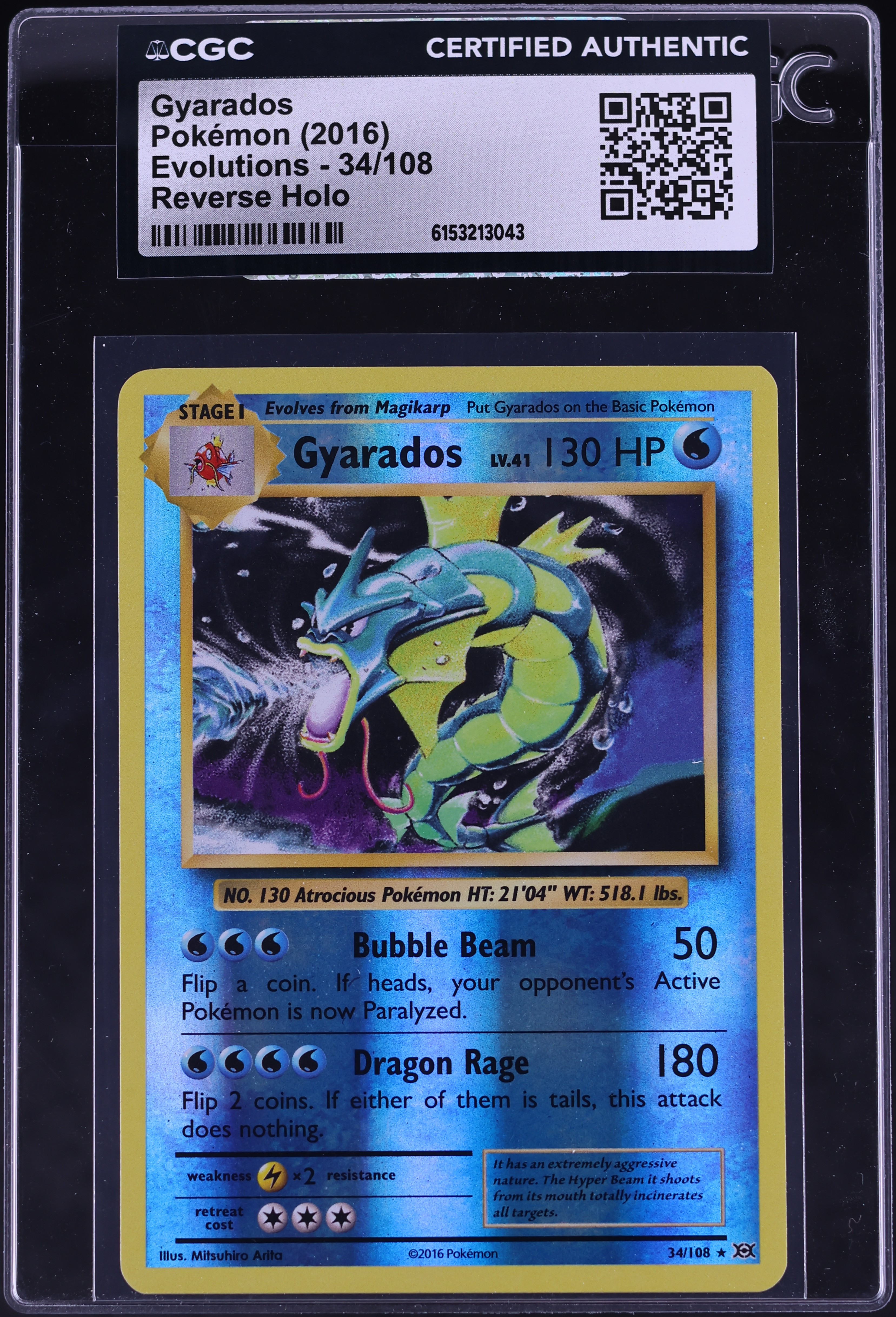 2016 Pokemon XY Evolutions Reverse Holo Gyarados #34 CGC AUTH
