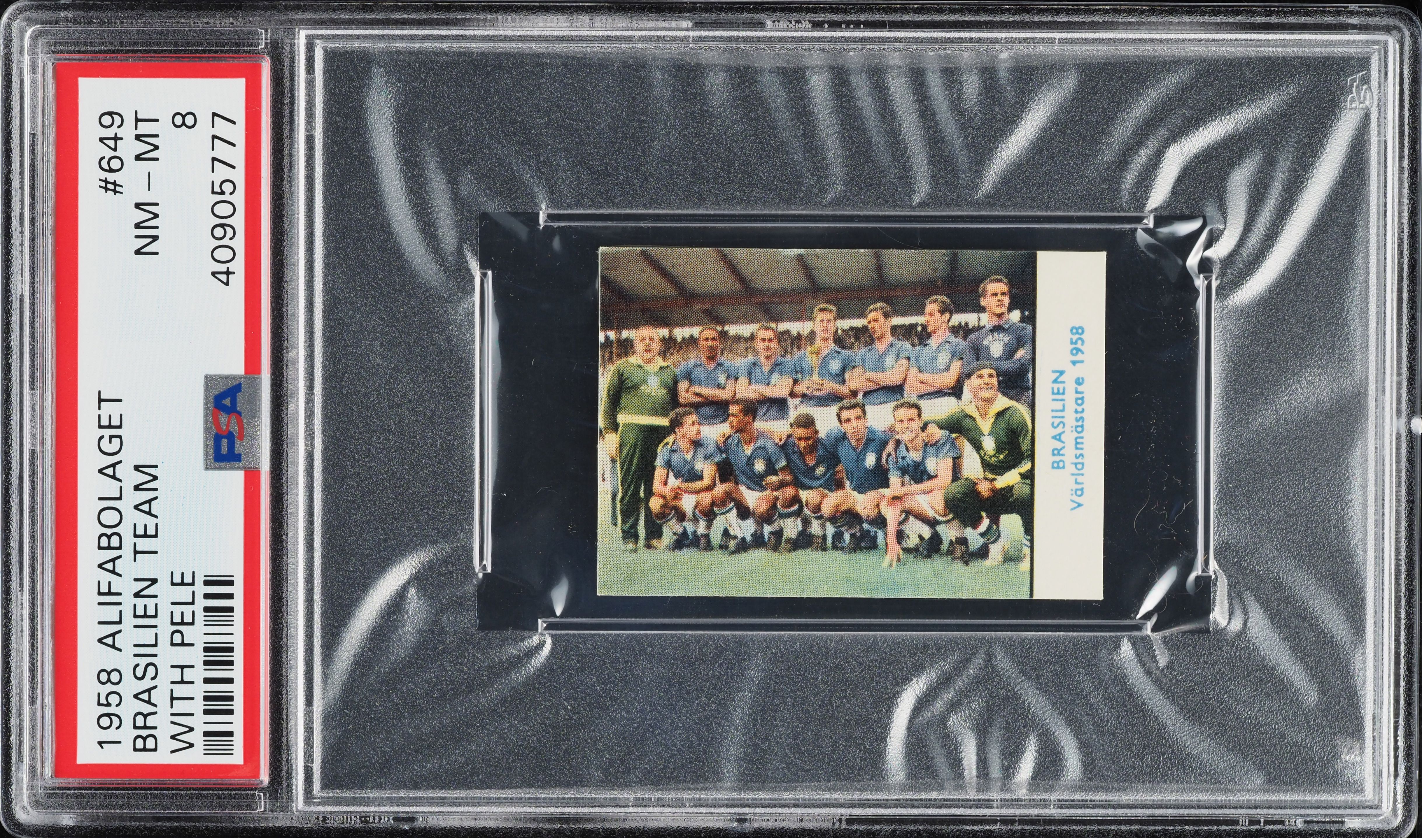 1958 Alifabolaget Soccer Brasilien Team Soccer w/ Pele ROOKIE #649 PSA 8 NM-MT
