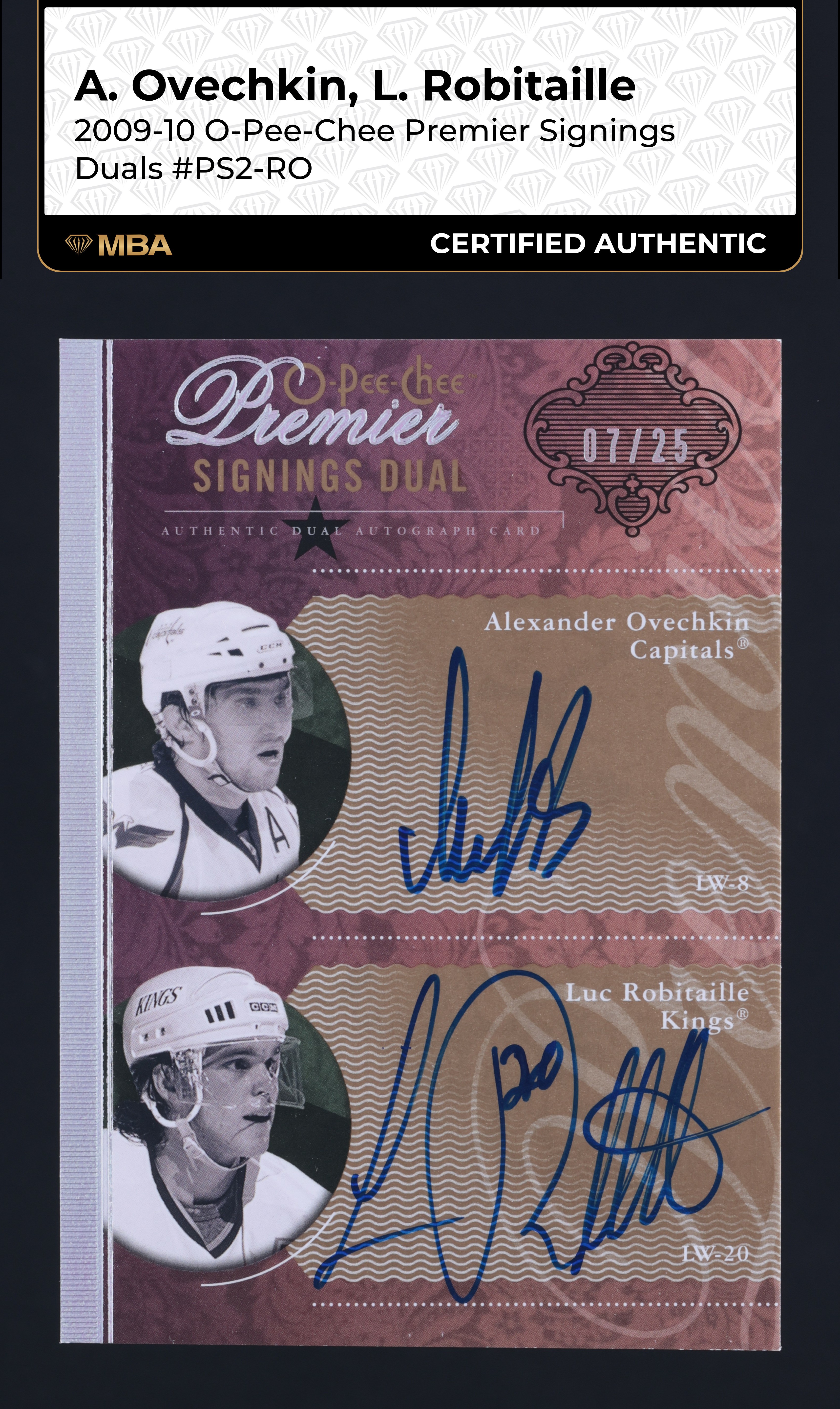2009 O-Pee-Chee Premier Alexander Ovechkin Luc Robitaille AUTO /25 MBA AUTH