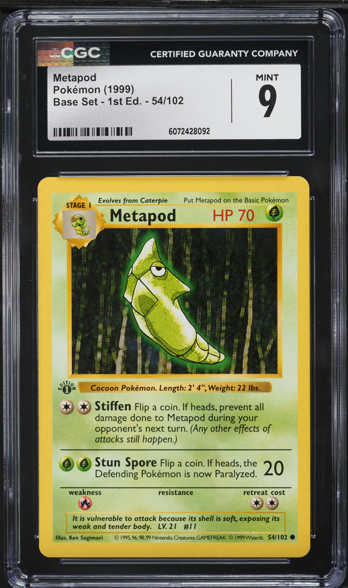 1999 Pokemon Base Set Shadowless 1st Edition Metapod #54 CGC 9 MINT