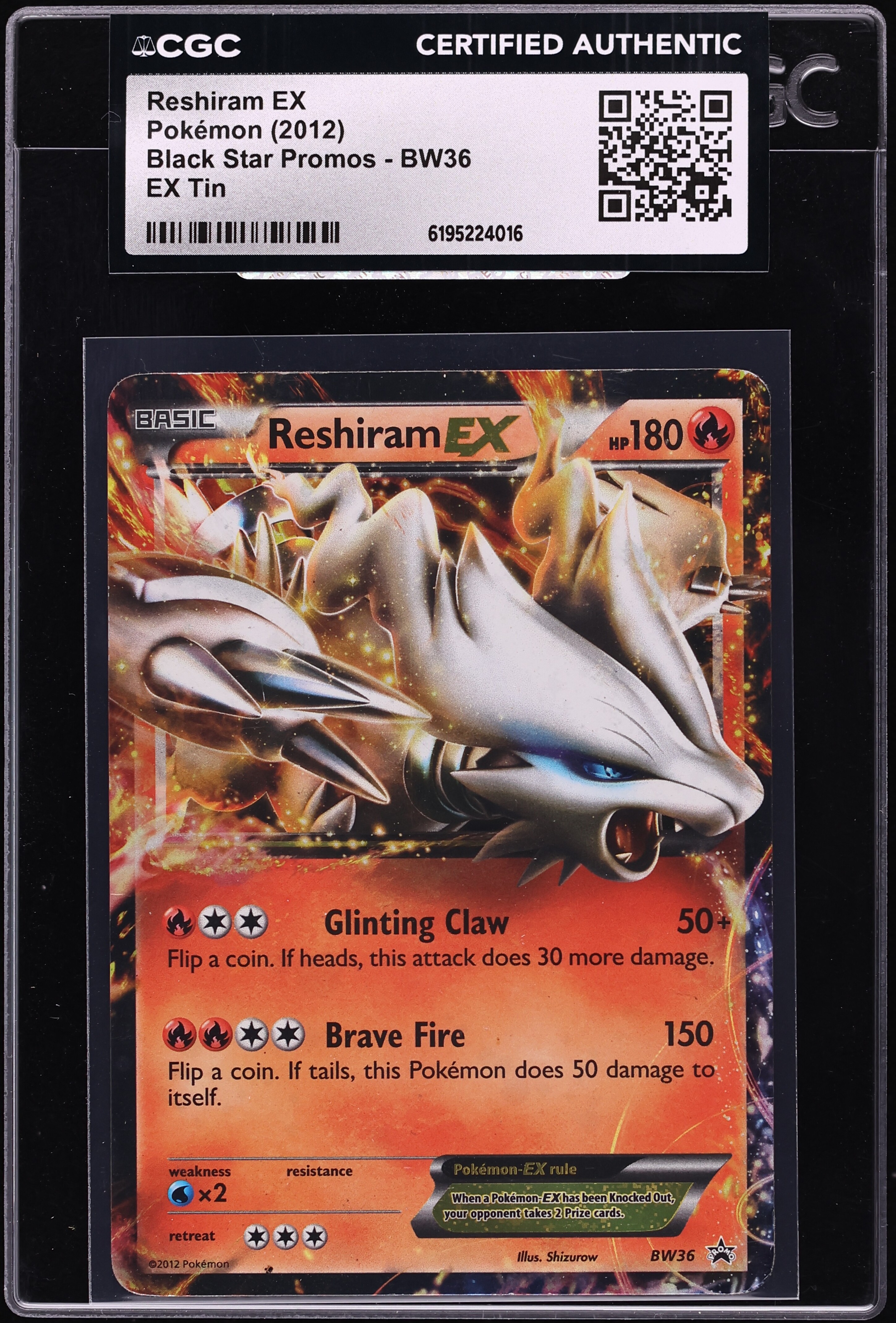 2012 Pokemon Black & White Black Star Promo EX Tin Reshiram EX #BW36 CGC AUTH