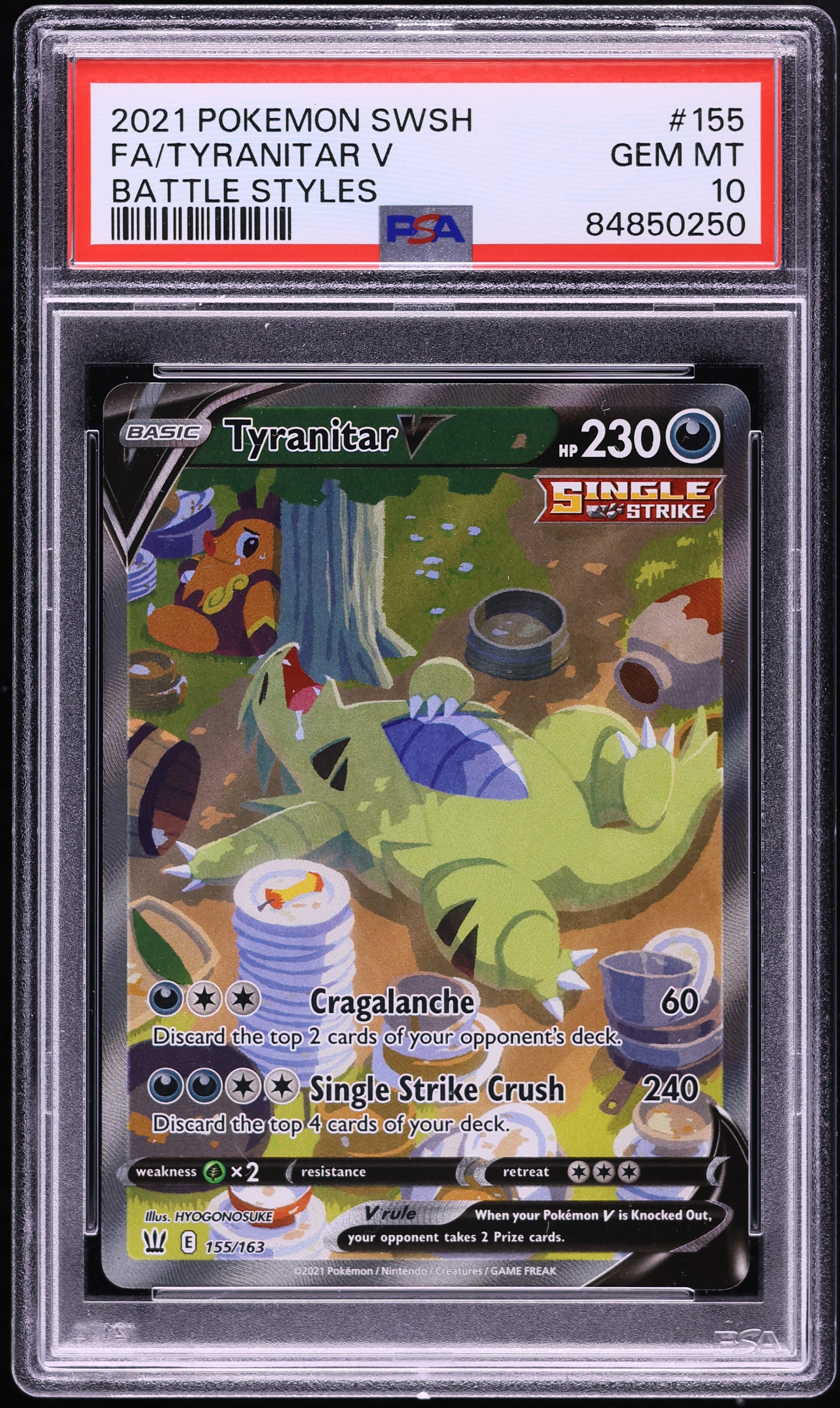 2021 Pokemon Sword & Shield Battle Styles Alt Art Tyranitar V #155 PSA 10 GEM MINT
