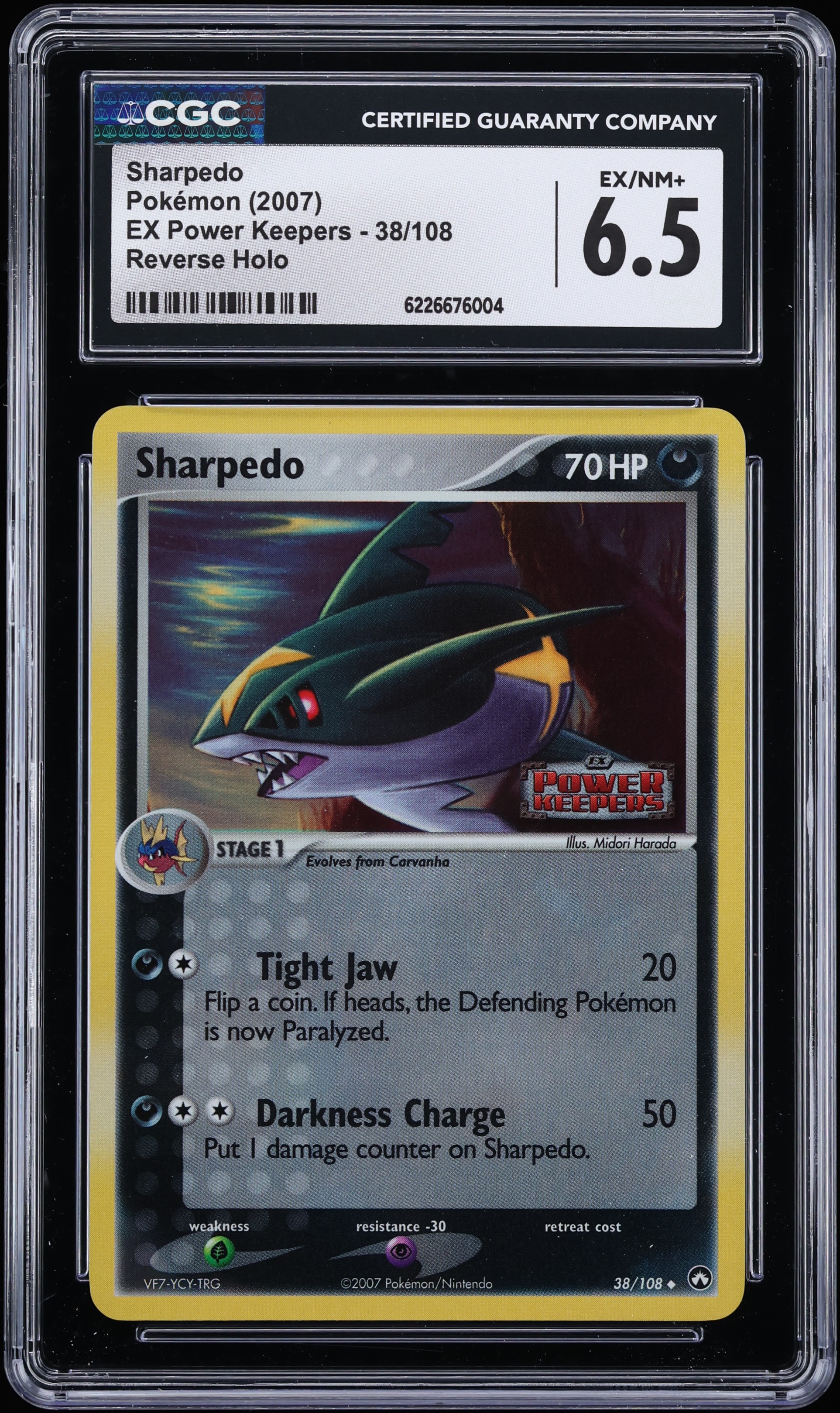 2007 Pokemon EX Power Keepers Reverse Holo Sharpedo #38 CGC 6.5 EXMT+