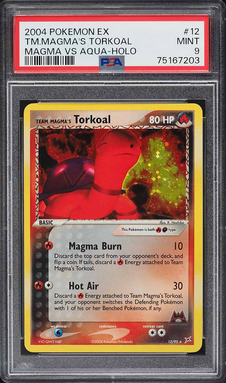 2004 Pokemon EX Team Magma Vs Team Aqua Holo Team Magma's Torkoal #12 PSA 9 MINT