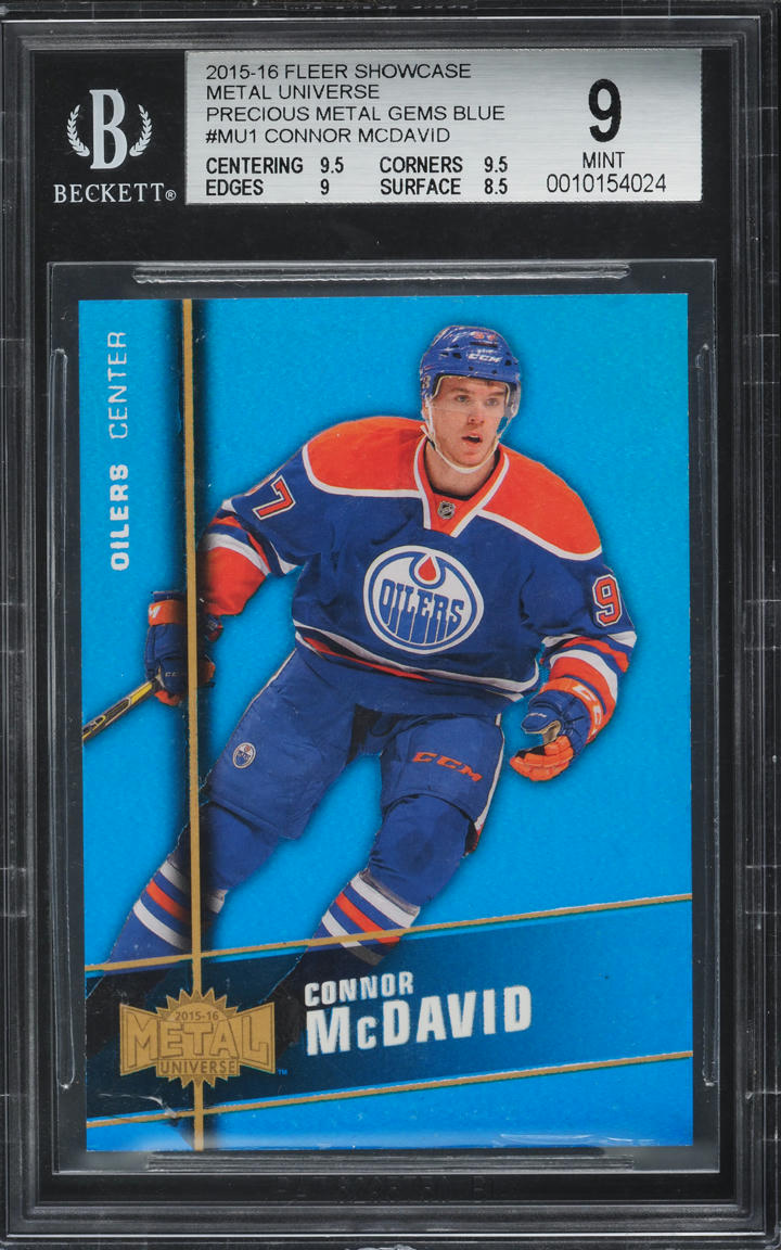 2015 Fleer Showcase Precious Metal Gems PMG Blue Connor McDavid ROOKIE /50 BGS 9